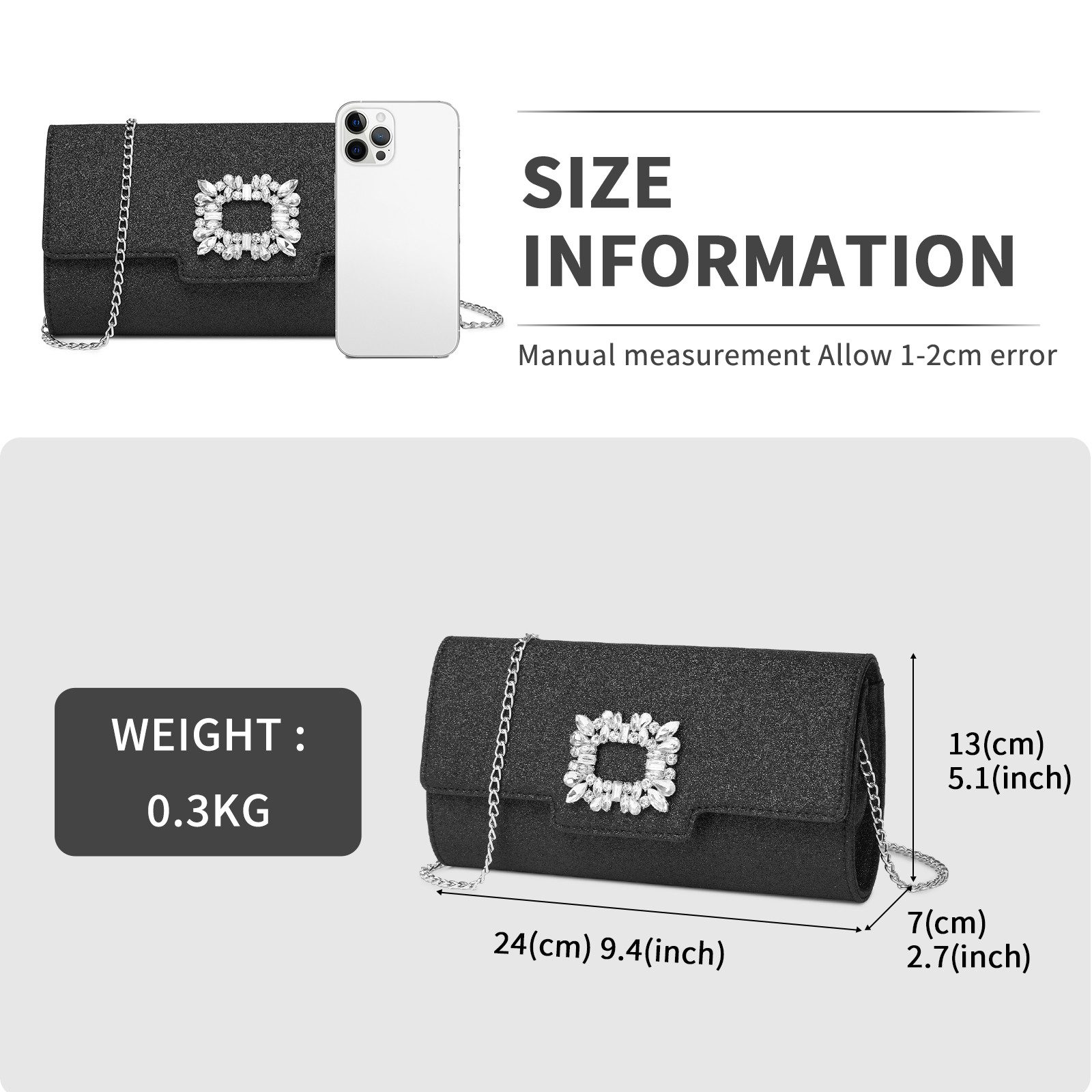 Miss Lulu Clutch Damen, Elegante Abendtasche mit Kette