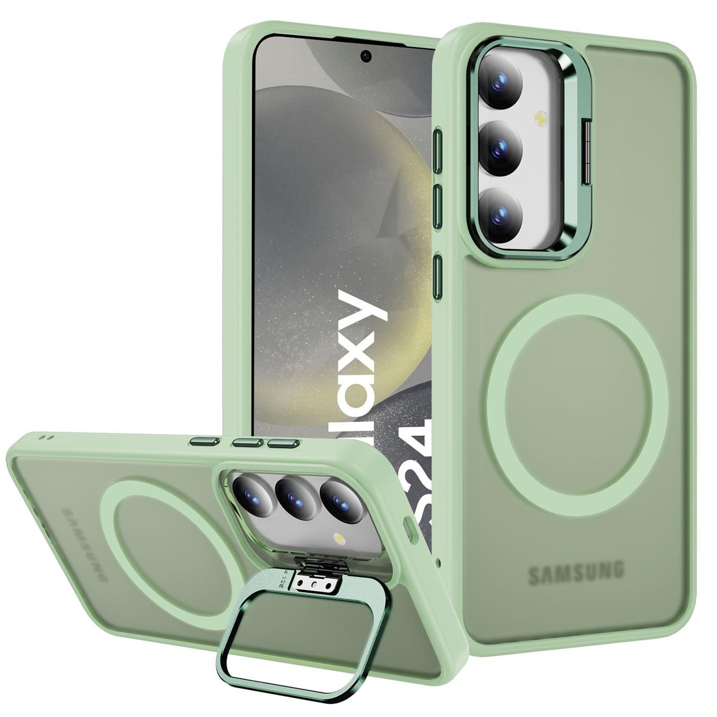 CoolGadget Handyhülle Hybrid Luxury Handy Case für Samsung Galaxy S24 6,2 Zoll, Hülle Massiv Metallständer aufklappbar Schutzhülle für Magsafe Zubehör