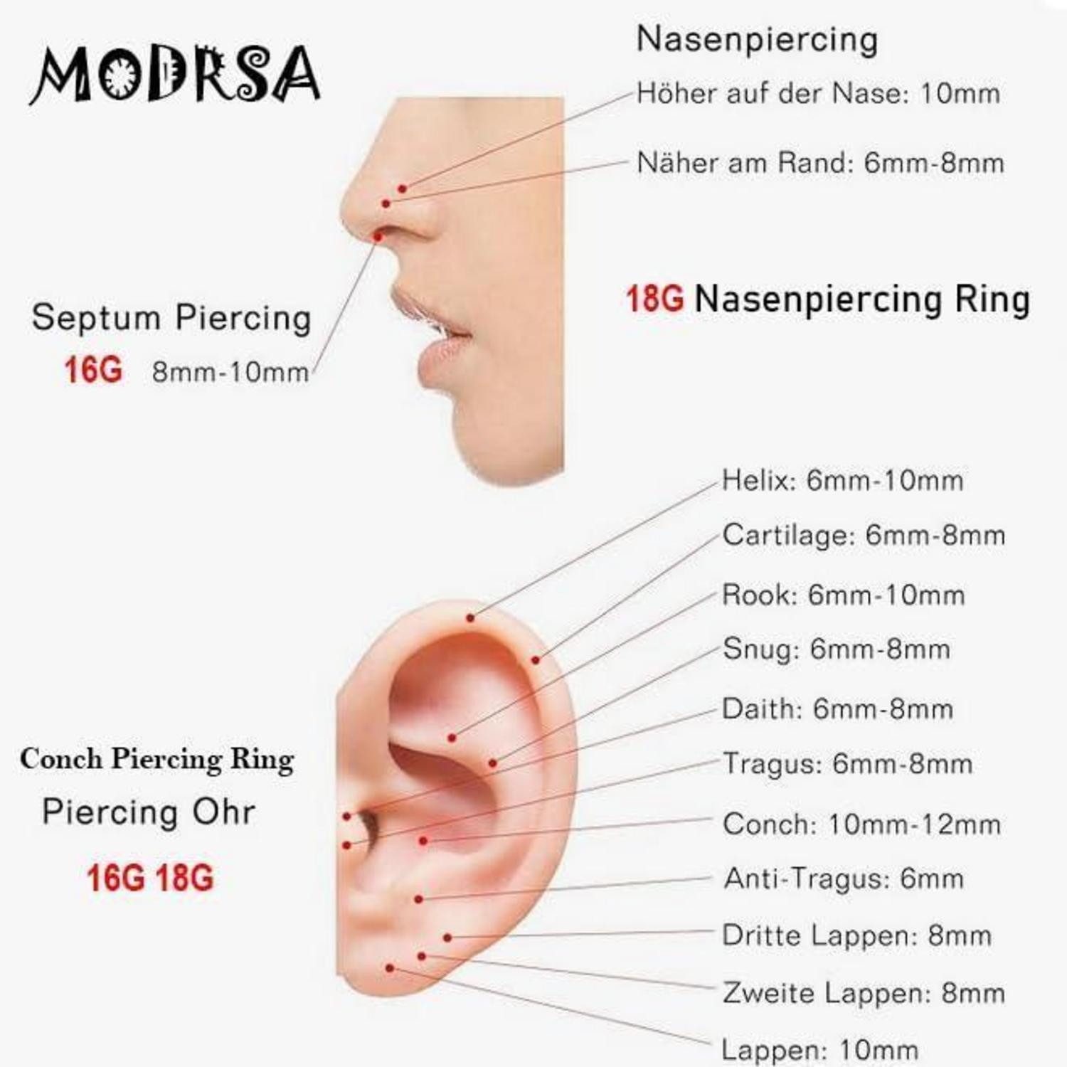 MODRSA Nasenpiercing Nasenpiercing Ring 16G 18G Hinged Clicker Septum Conch Helix Piercing