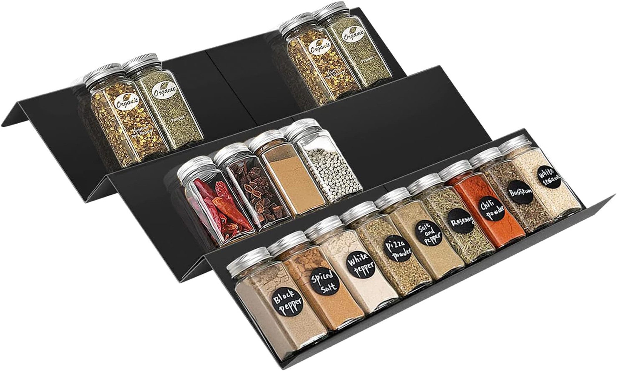 Diwzbyn Gewürzregal 6er Pack Gewürzregal Schublade, Erweiterbares Gewürz Organizer, Schublade Verstellbar, Schubladeneinsatz Gewürze
