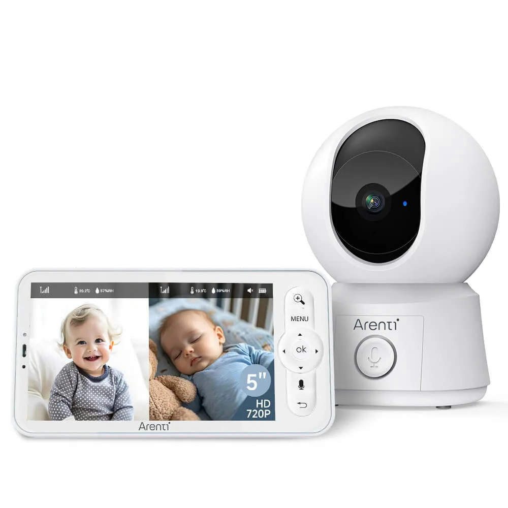 Arenti Video-Babyphone AINanny B2 Kit, 2-tlg., 12,7 cm (5) LCD-Bildschirm, Schwenk- & Neigefunktion, Auto-Tracking, IR-Nachtsicht, Zwei-Wege-Audio, Speicherung auf SD-Karte/Cloud