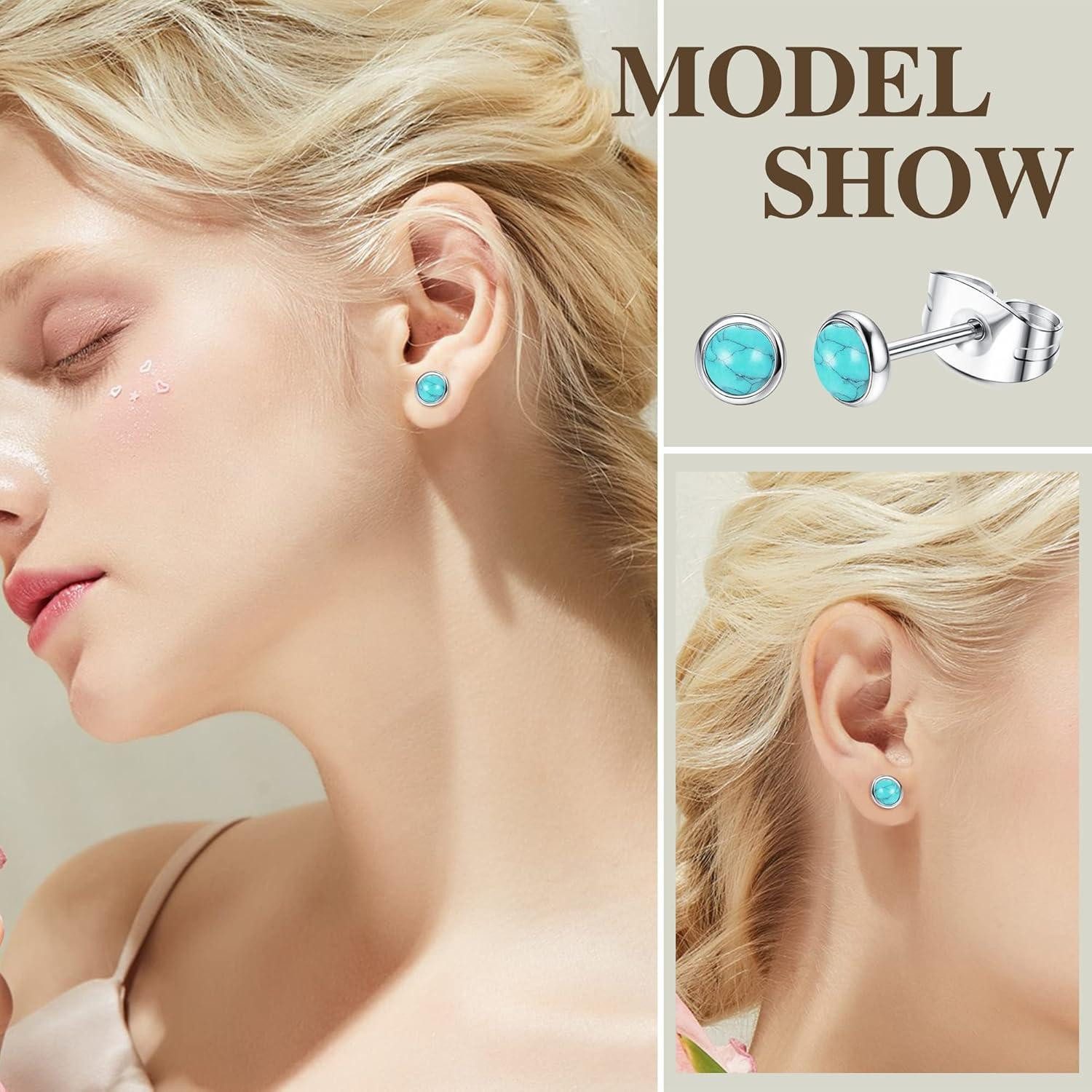 LuxusKollektion Ohrstecker-Set Mondstein Opal Türkis Ohrstecker Set Chirurgenstahl Damen Mädchen