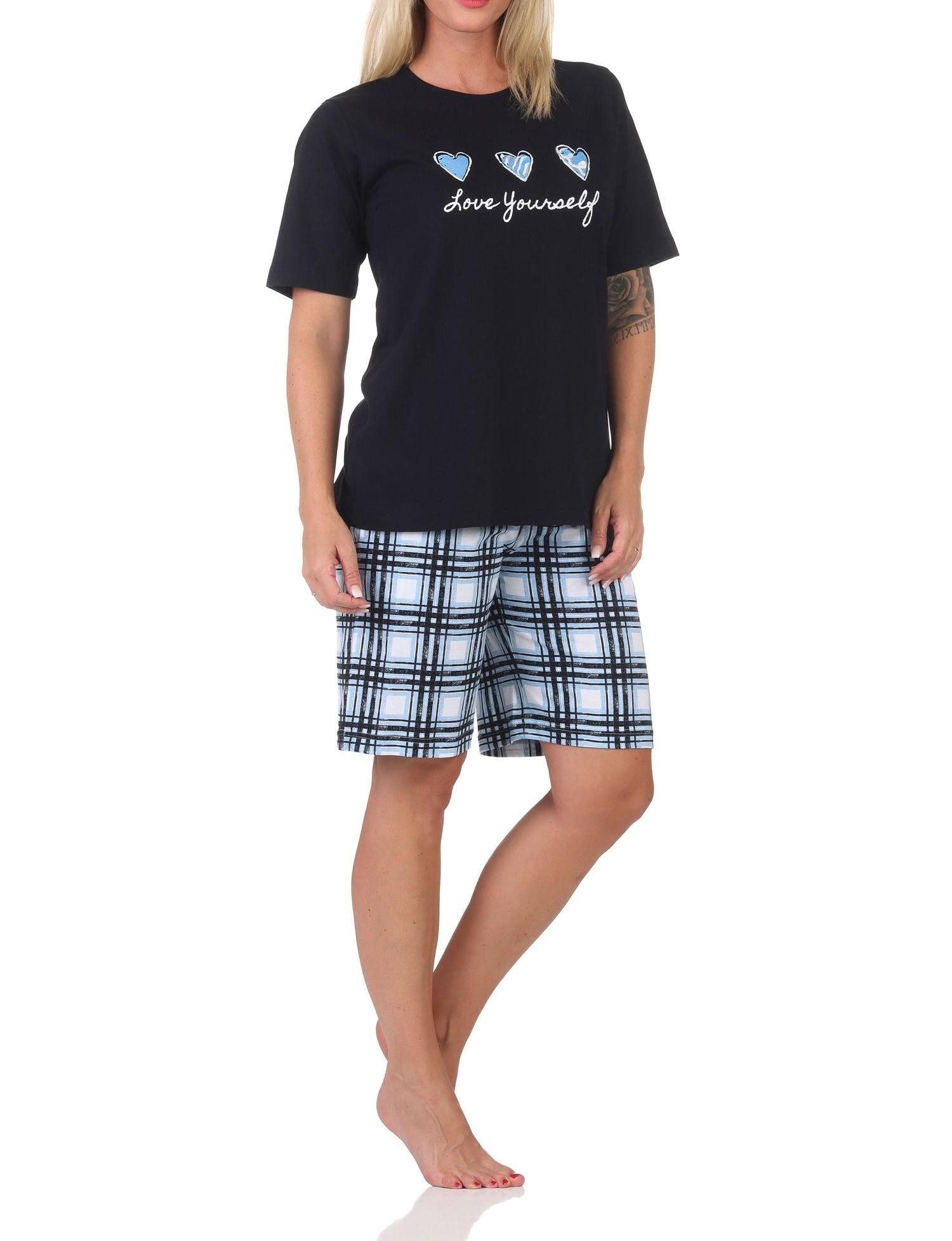 Normann Pyjama Normann Damen Schlafanzug kurzarm Shorty Karohose - auch in Übergröße