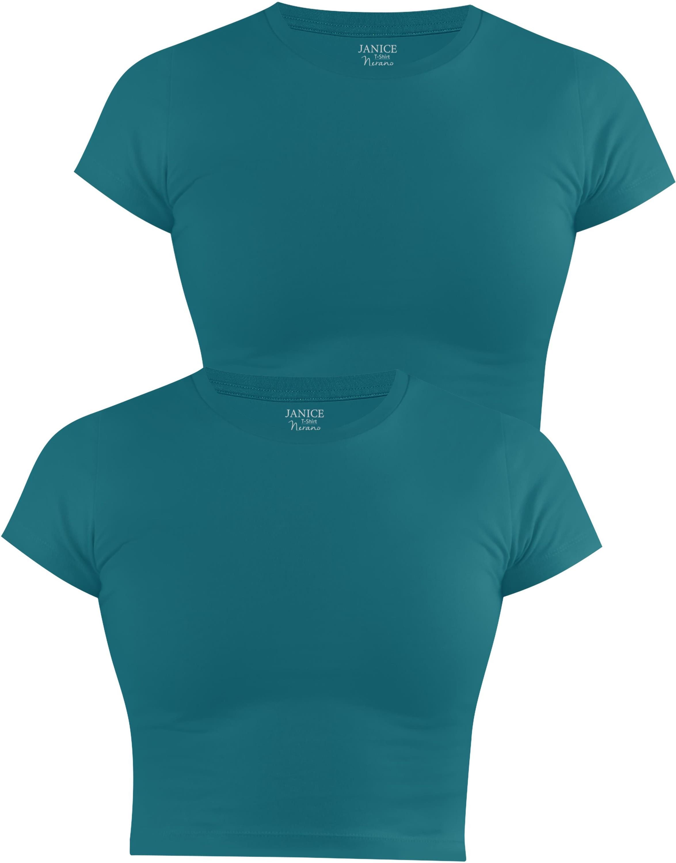 Kurzarmshirt 2 x Damen crop T-Shirt hochgeschlossen Nerano