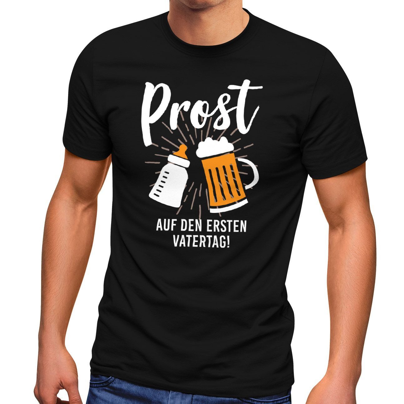 Print-Shirt Herren T-Shirt Geschenk Prost zum ersten Vatertag Papa Spruch lustig