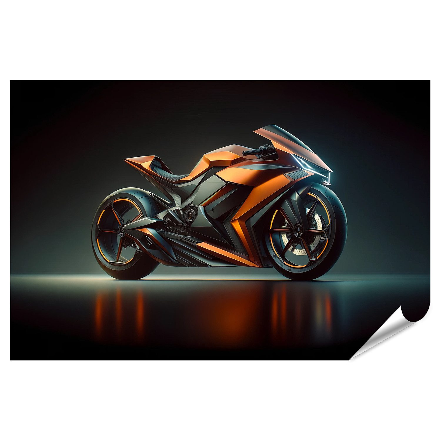 Wandbild Futuristisches Renn Motorrad in leuchtendem Orange