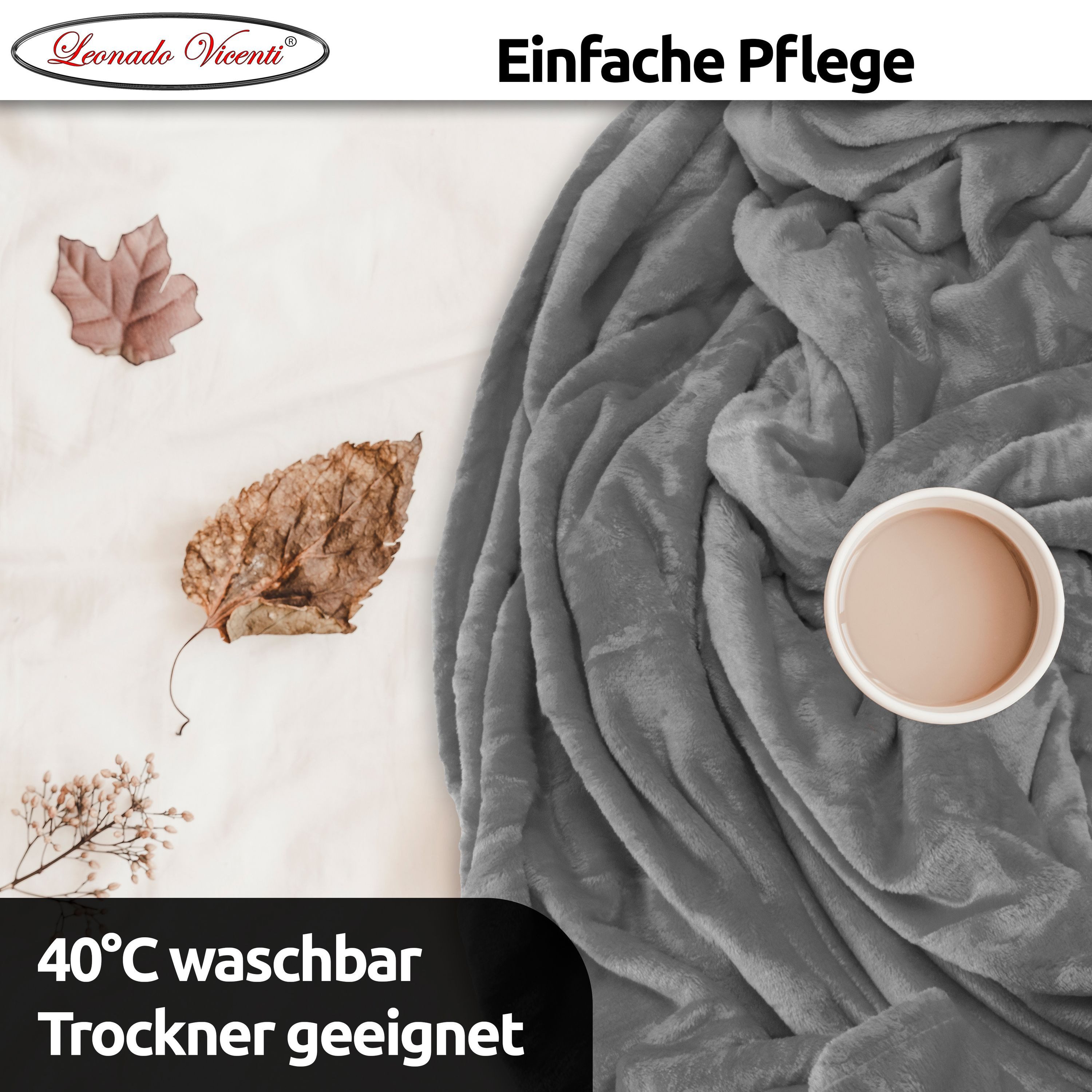 Wohndecke kuschelig warm 150x200, 220x240 oder 270x230, Leonado Vicenti, Kuscheldecke flauschig weich, Einfarbig – Bild 3 von 5