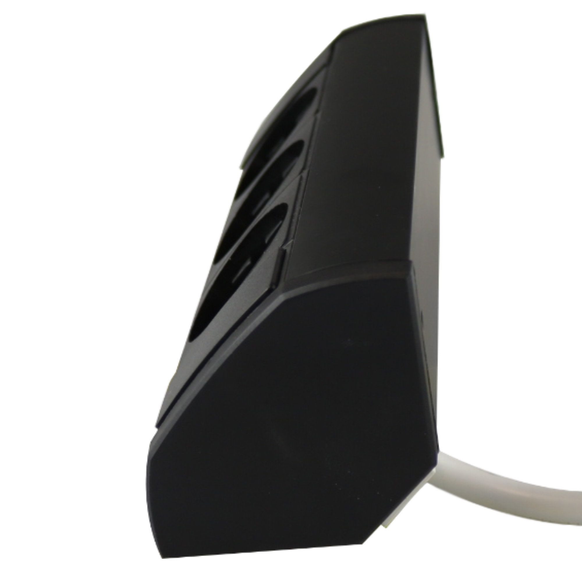 kalb Steckdose 3-fach Ecksteckdose, Alugehäuse, 1m Kabel mit EU-Stecker, schwarz