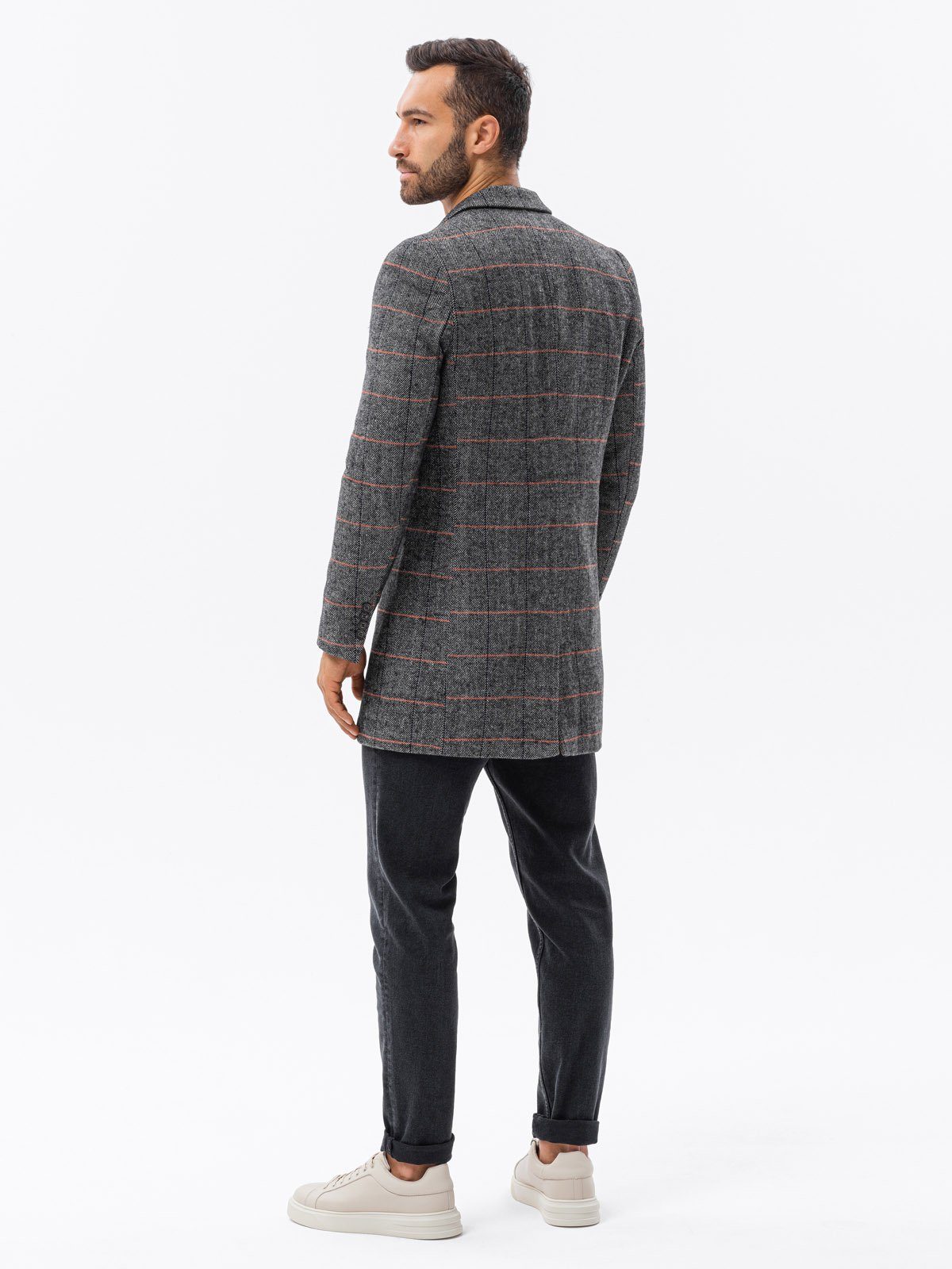 OMBRE Kurzmantel Herren-Karomantel einreihig - schwarz V2 C500 XL