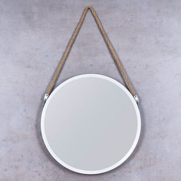Levandeo® Wandspiegel, Spiegel 40cm Rund Weiß Metall Jute Wandspiegel Flurspiegel Wanddeko