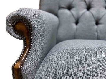 JVmoebel Ohrensessel Ohrensessel Chesterfield Sessel Couch 1 Sitzer Grau Stoff Textil Neu (Ohrensessel), Made In Europe