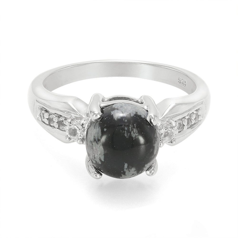 Cavill Silberring Cavill Ring Silber 925 mit 1,89 ct Obsidian Cabochon und Topasen (1-tlg)