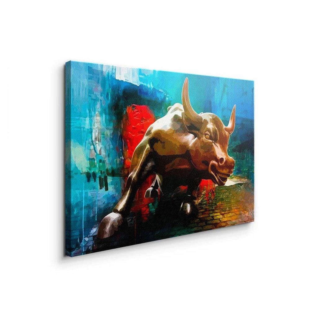 Leinwandbild Bronze goldener Rahmen Leinwandbild, Premium Trading - DOTCOMCANVAS® Bull - Motivation -