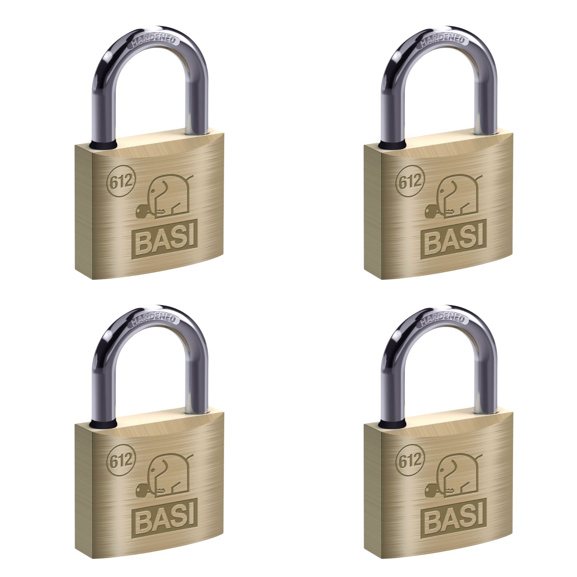 BASI Vorhängeschloss Vorhangschloss, (Spar-Set, 4-tlg), VS, 4er Set, Bügelschloss 30 mm m. Wasserstopp, Messing, 2 Schlüssel