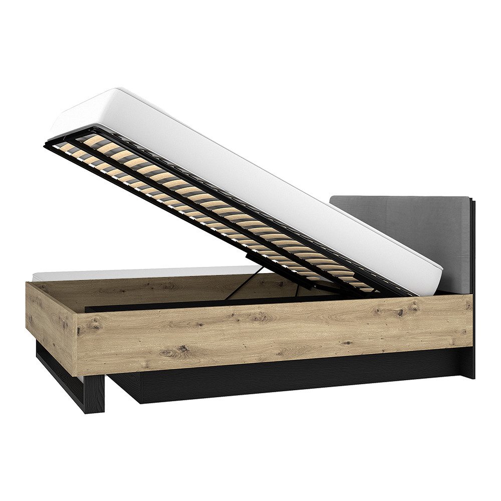 Lomadox Schlafzimmer-Set UTRECHT-166, (Spar-Set, 3-tlg., Bettgestell Nachttische), Bettanlage, Eiche & graphit, Bett 160x200cm, aufklappbares Lattenrost