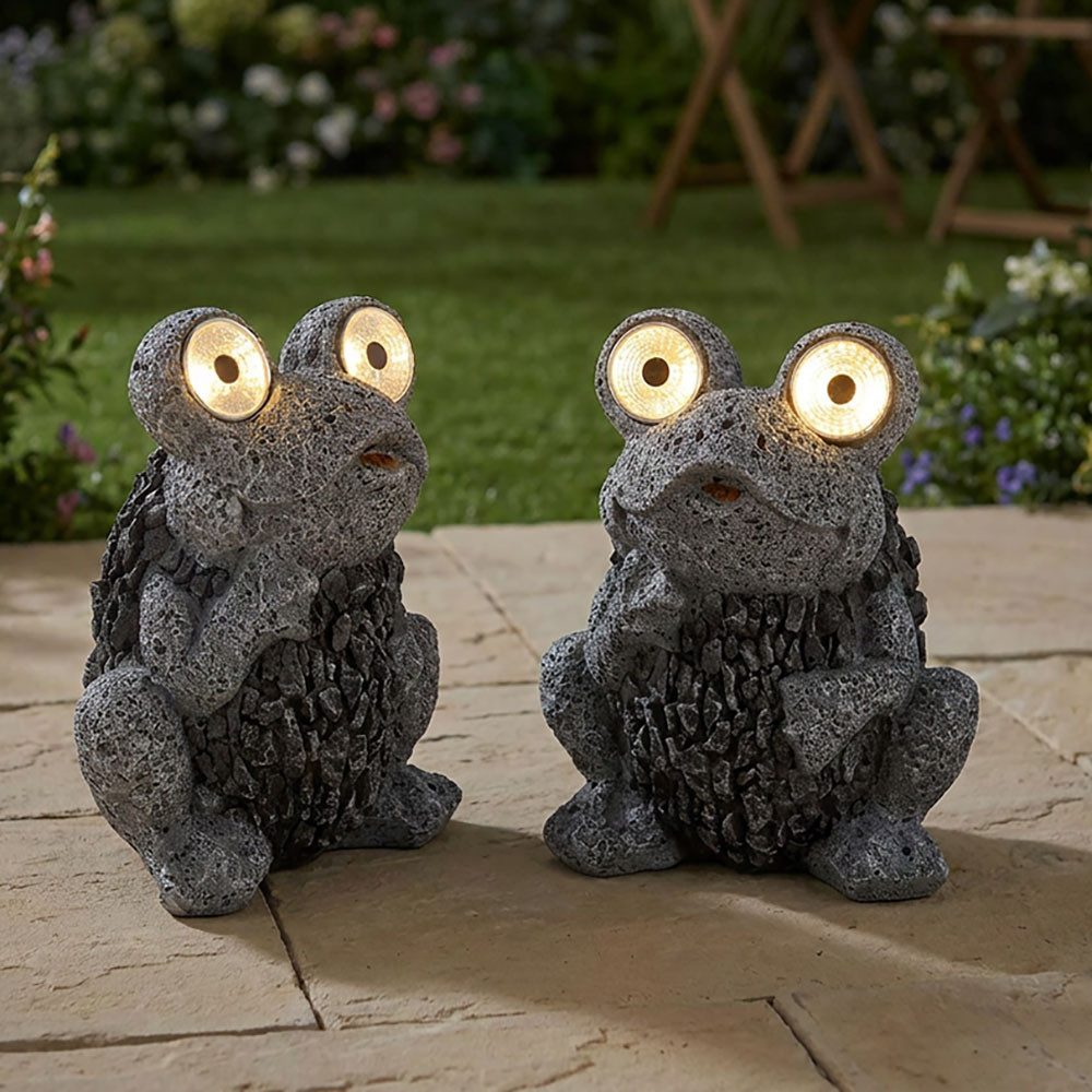 GLOBO LIGHTING LED Solarleuchte, LED-Leuchtmittel fest verbaut, Solarleuchte Frosch grau Solar Figur Frosch Außenlampe Steinoptik 2x