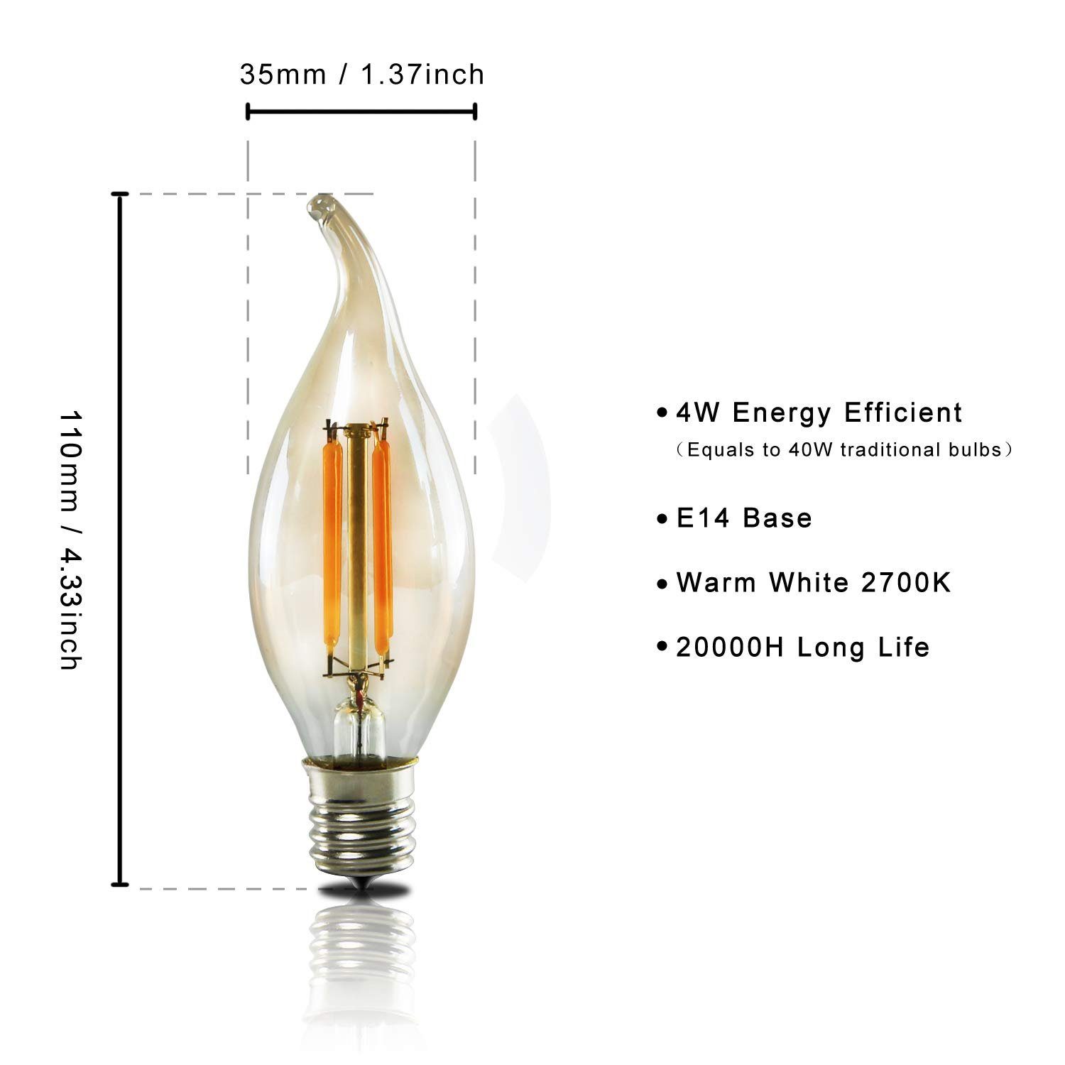 Dekorative Glühbirne LED-Leuchtmittel 6 4W E14, St., Warmweiß, E14 3000k, Nicht C35L 6X Retro ZMH Dimmbar Kerzenbirne