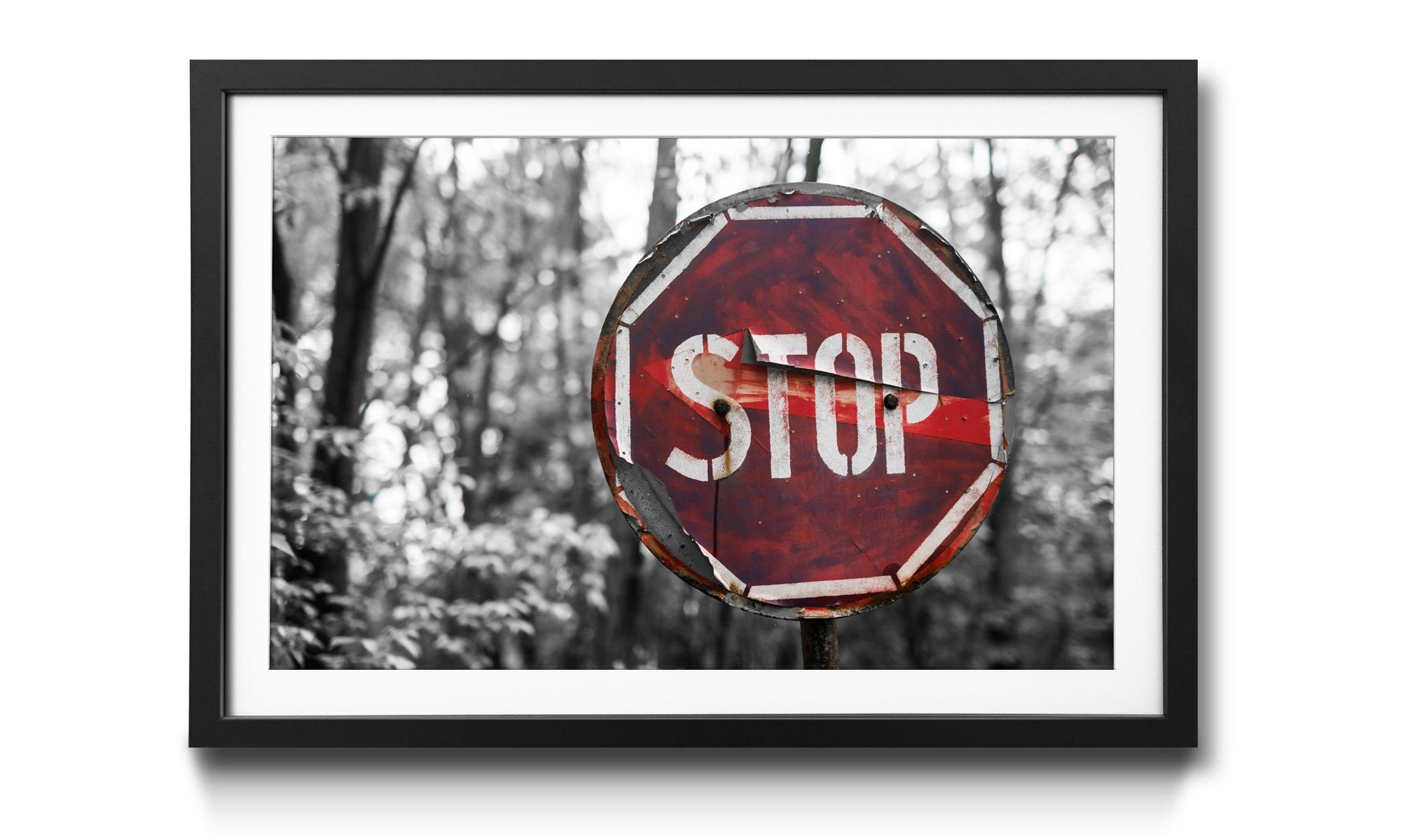 WandbilderXXL Bild mit Rahmen Stop, Lost Place, Wandbild, in 4 Größen erhältlich