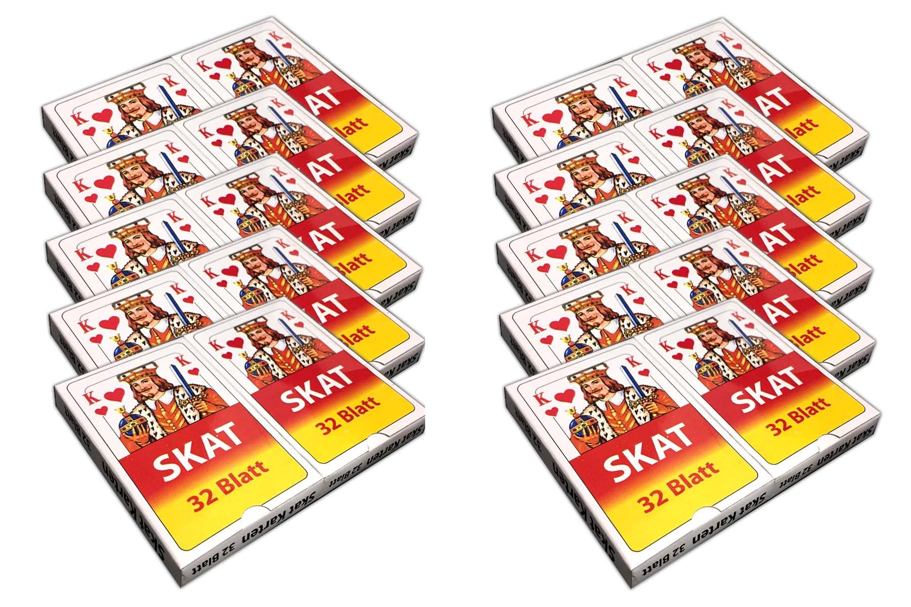HAC24 Spiel 10er Set Skat Spielkarten Skatblatt Skatkarten Skatspiel Karten, je 2x 32 Blatt