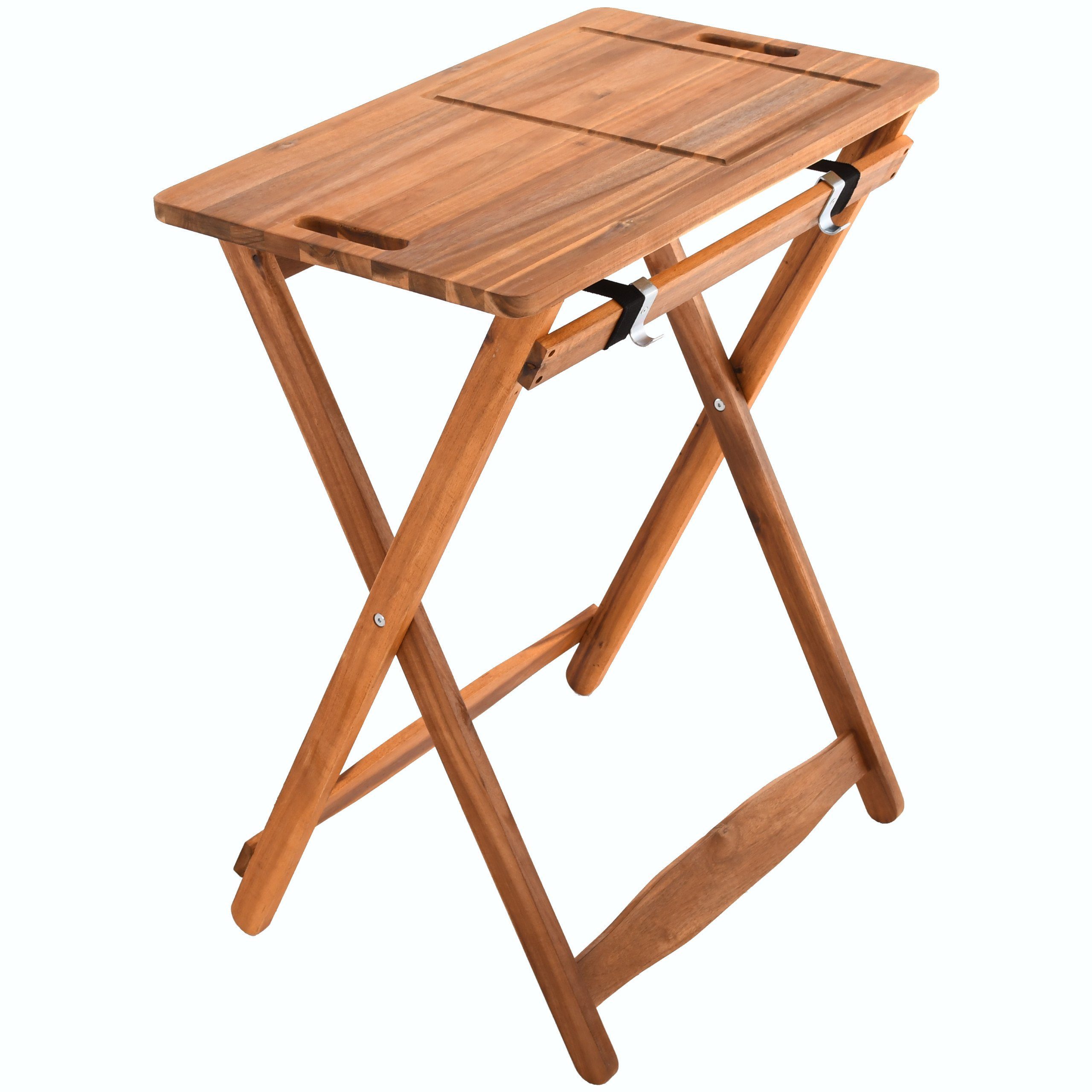 Raburg Gartentisch Tisch-Tablett GRILL-BUDDY in NATUR, XL Grill-Tisch aus  Akazien-Holz, abnehmbares Schneidebrett & Servierplatte, lebensmittelecht