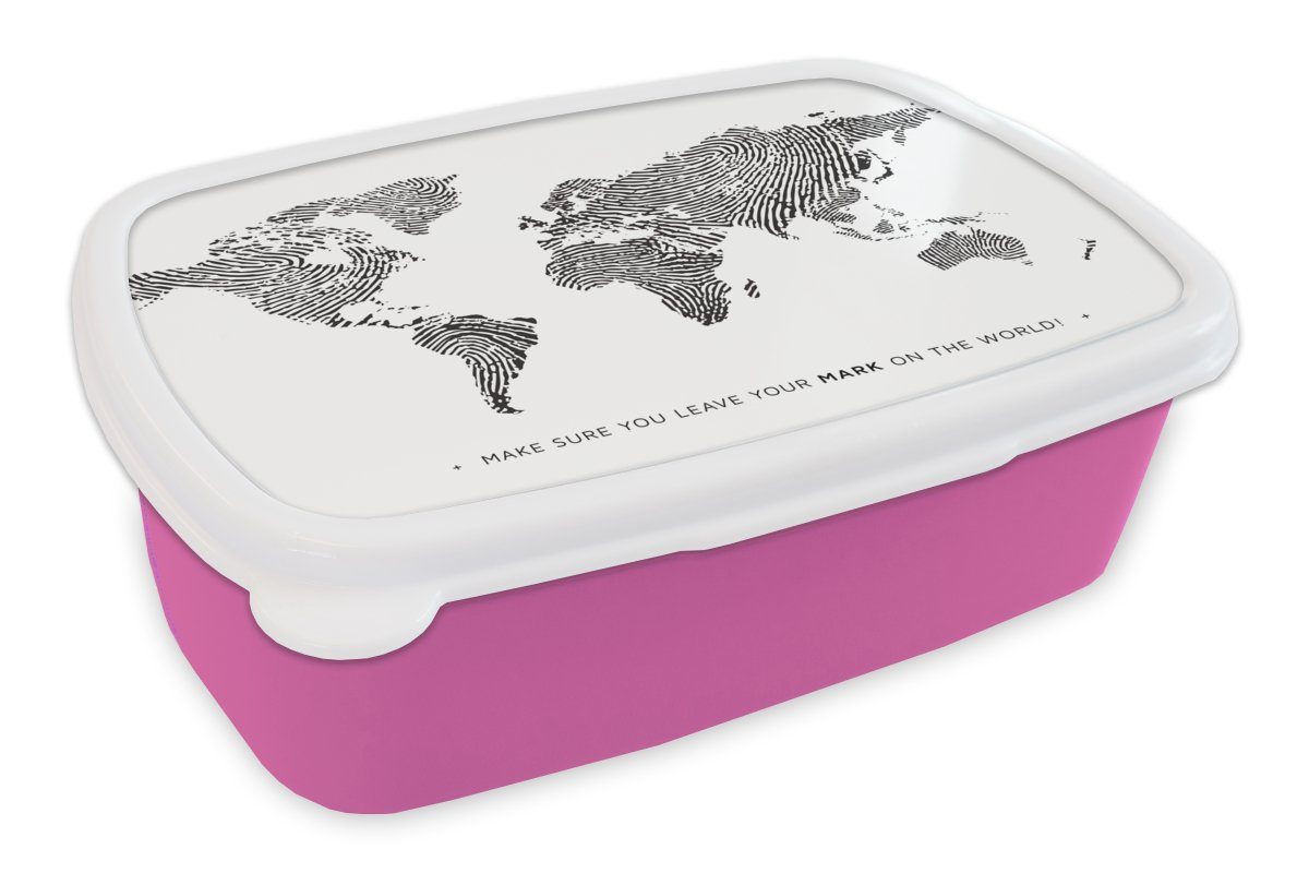 MuchoWow Lunchbox Weltkarte - rosa Mädchen, Brotdose Kinder, Brotbox - Zitat (2-tlg), Snackbox, - Fingerabdruck für Kind Mädchen, Kunststoff, - Erwachsene, Kunststoff Jungen 