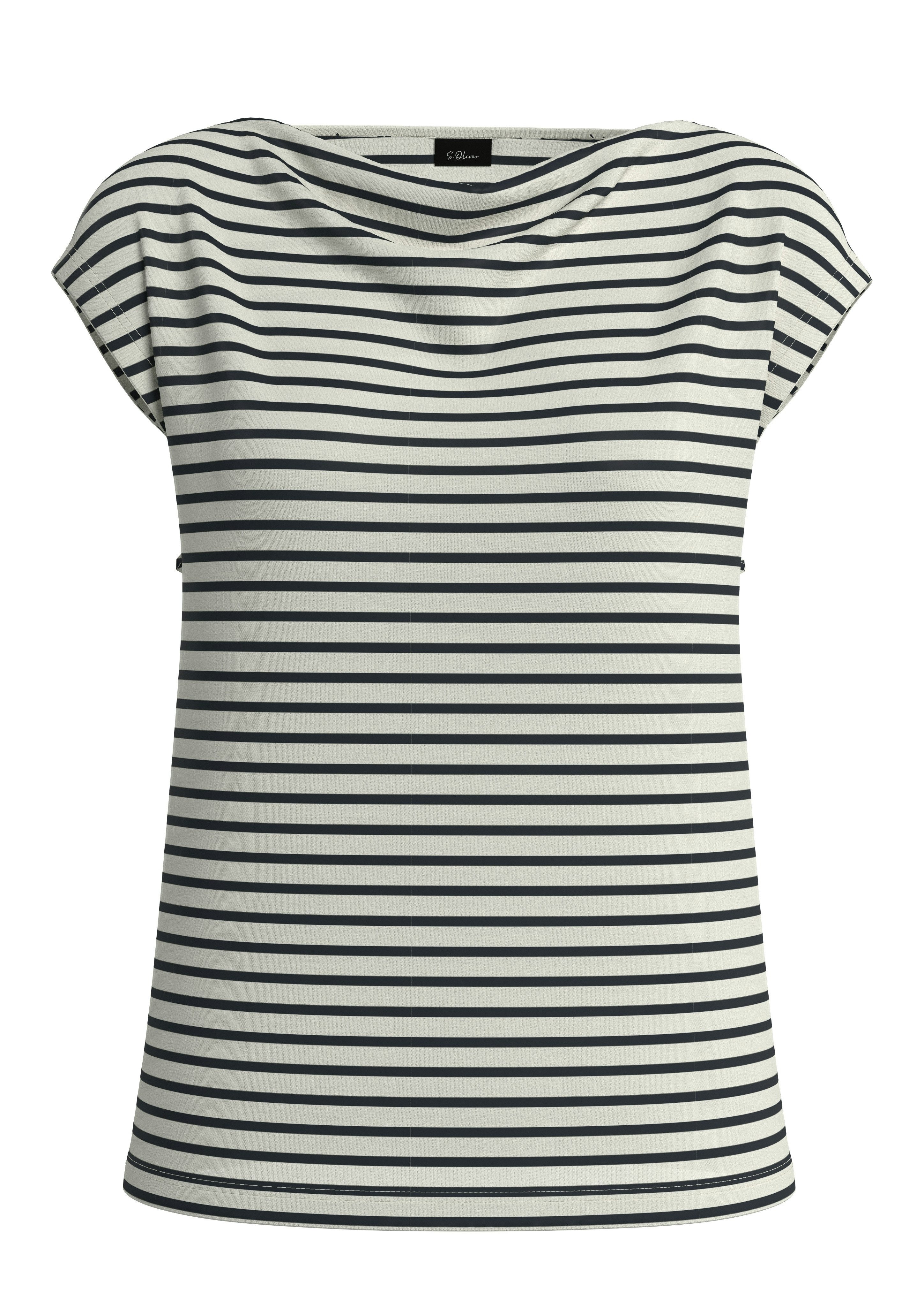 s.Oliver BLACK LABEL T-Shirt mit Wasserfallausschnitt und Streifen-Design – Bild 4 von 4