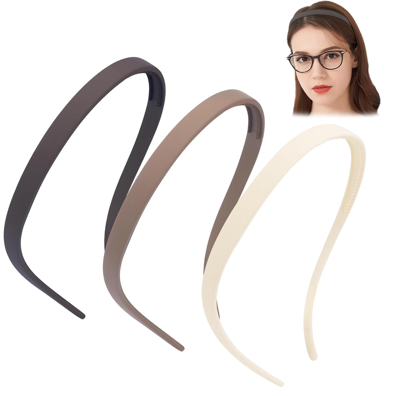 Zaewry Haarband Flex-Haarreifen ohne Druck,Haarband,Dünne Haarreifen, Mattes Finish,Rutschfest mit Zähnen, 3-tlg., Haarreif für Brillenträger,Sonnenbrille Haarreifen