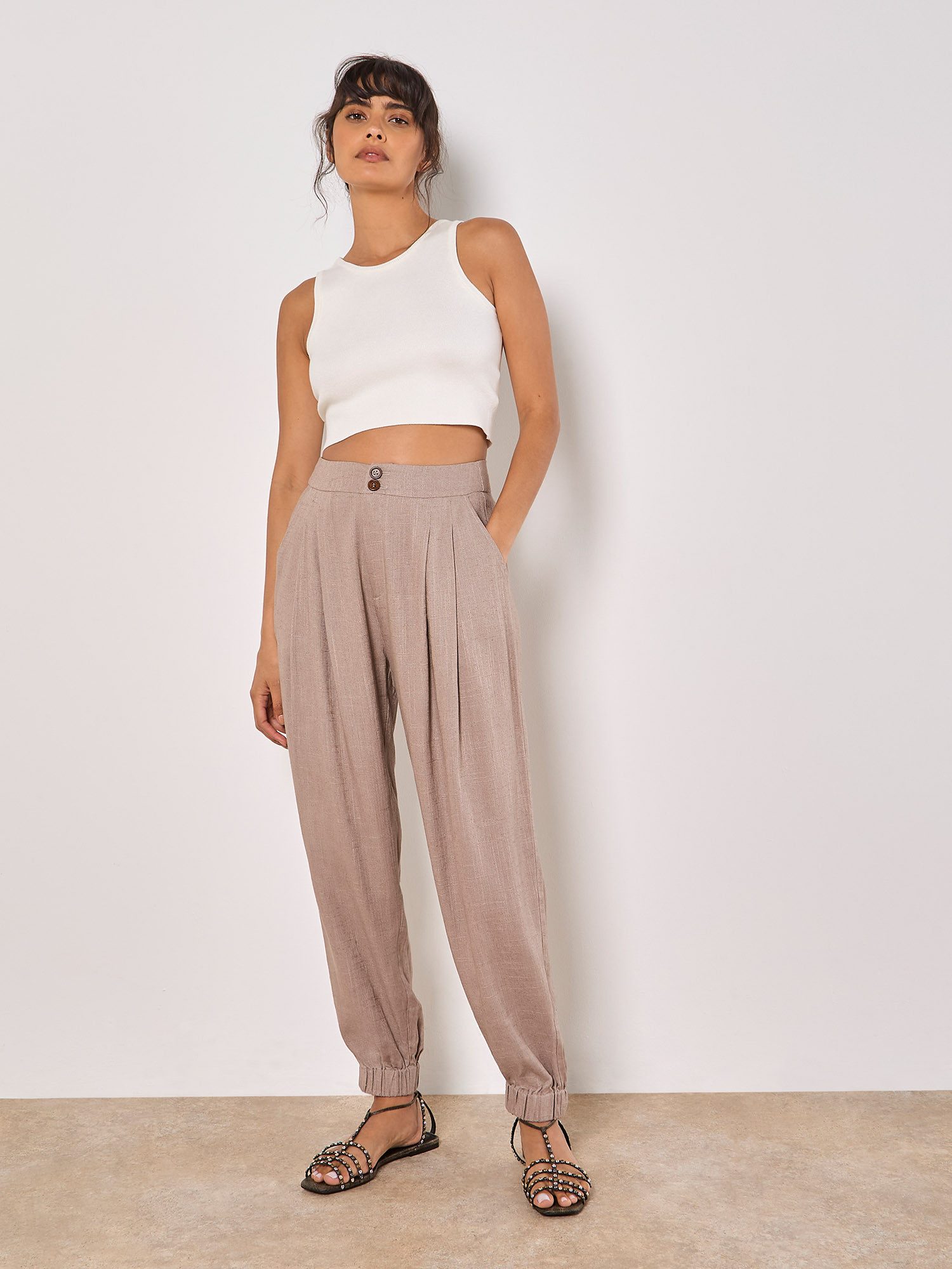Apricot Stoffhose Leinen Mix Jogger, mit günstig online kaufen
