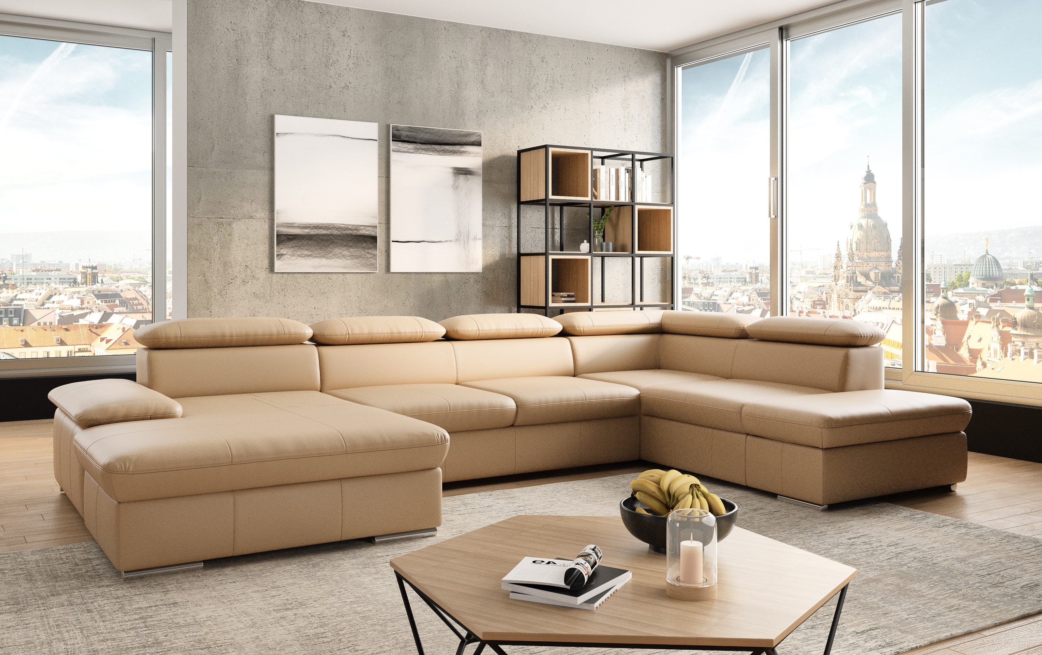 sit&more Wohnlandschaft Valantine U-Form, B: 349 cm, mit Arm- & Kopfteilverstellung, optional mit Bettfunktion