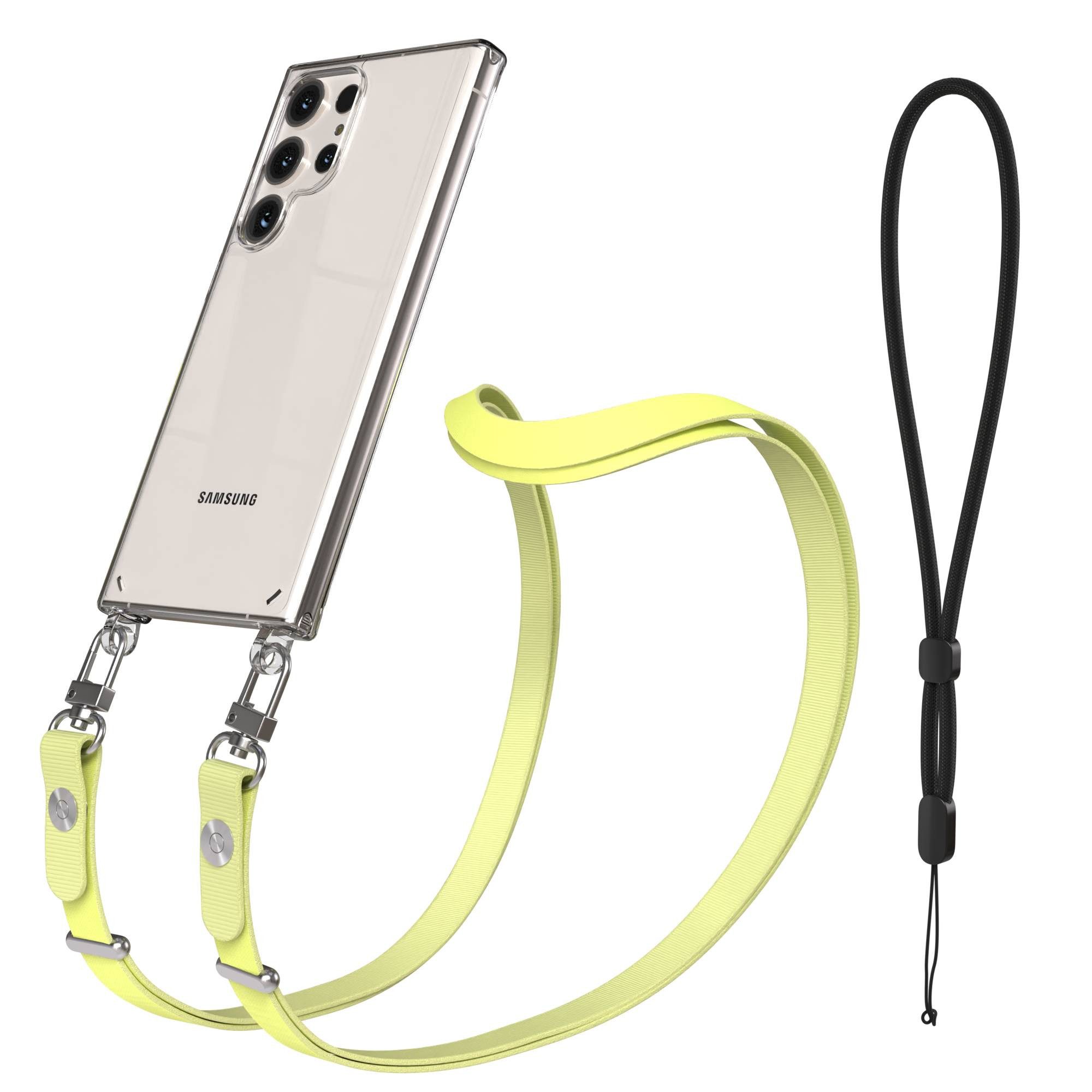 EAZY CASE Handykette für Samsung Galaxy S23 Ultra Handyhülle mit Handyband magnetisch, Handykette in Gelb mit Band und zusätzlichen 2x2 Connectoren