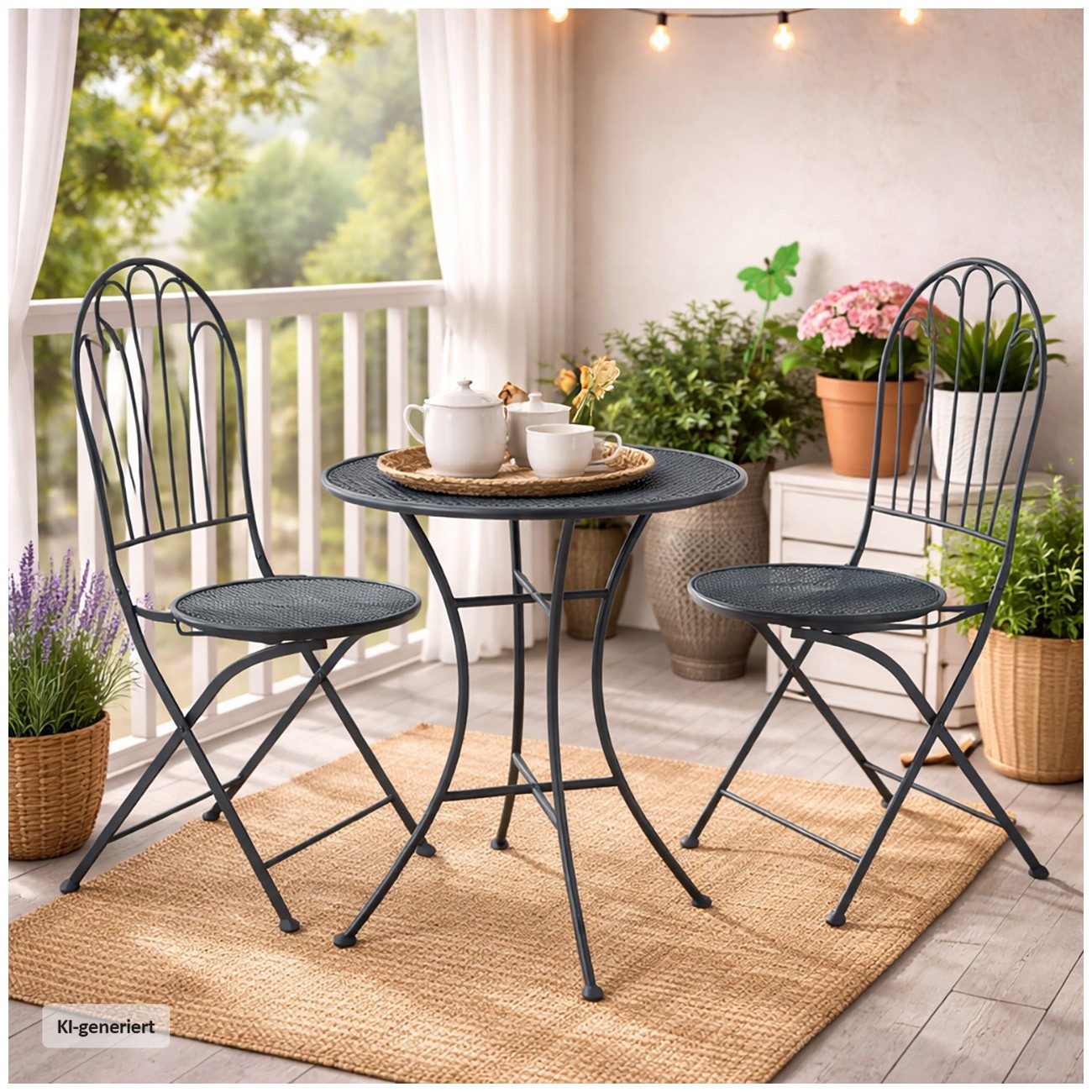 HTI-Living Garten-Essgruppe Bistro Set mit Tisch und 2 Stühlen Ivo Blau Metall für Balkon Terrasse, (Set, 3-tlg., 1 Tisch 2 Stühle), Sitzgruppe Essgruppe Balkon – Bild 4 von 5