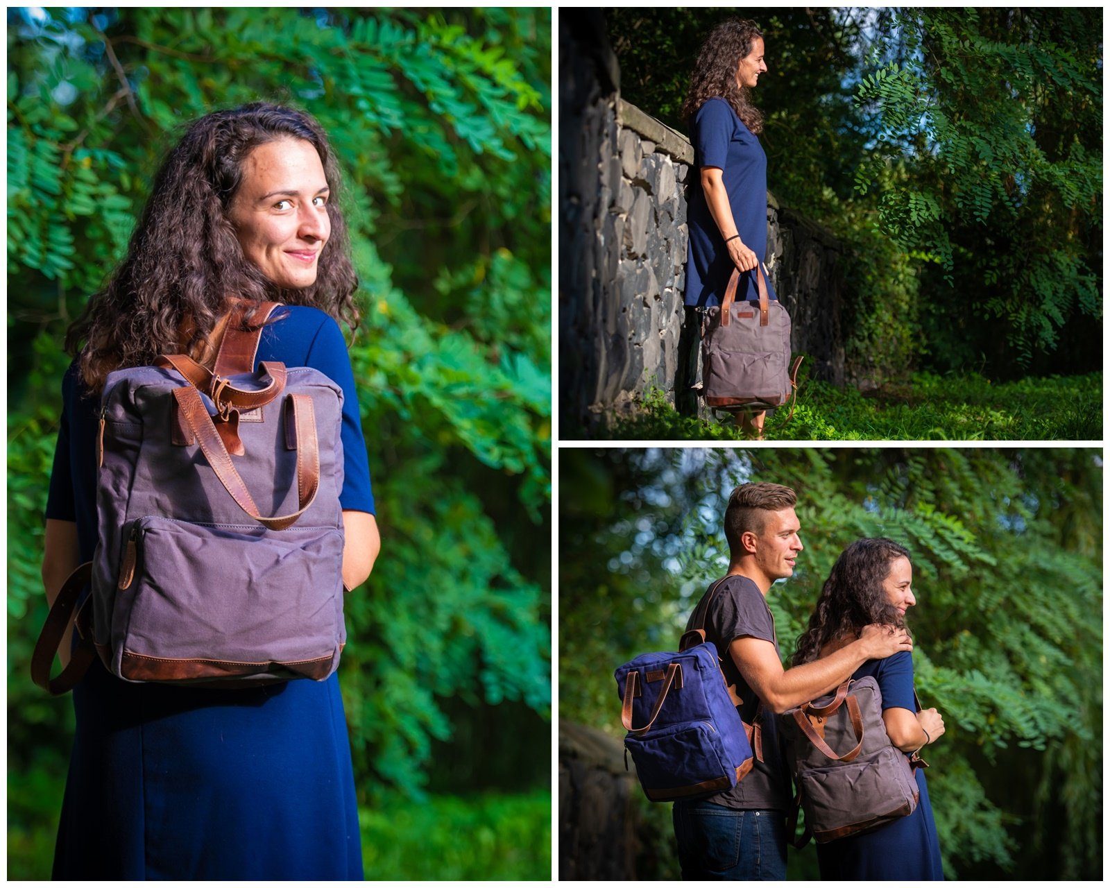 LECONI Freizeitrucksack großer Canvasrucksack Damen Herren DIN A4 Canvas Leder LE1019