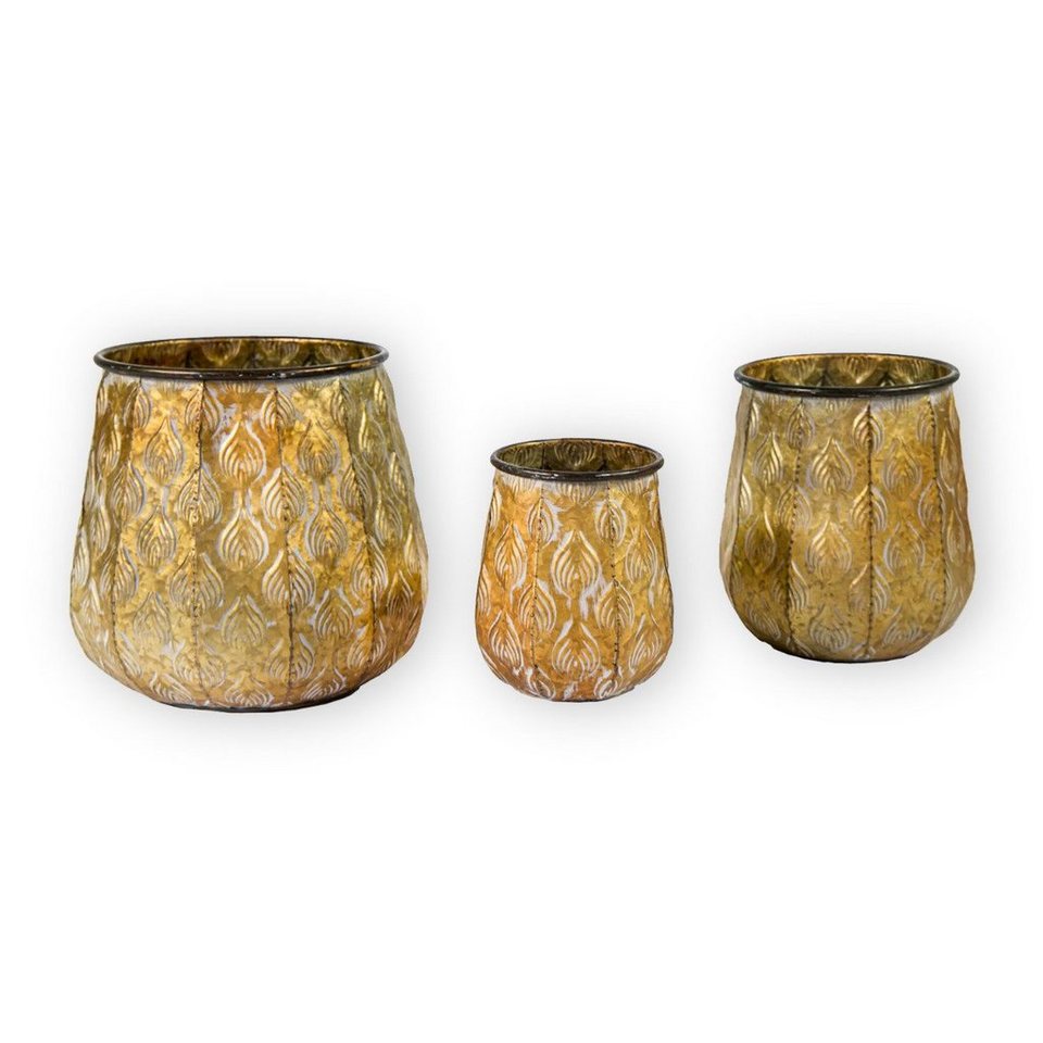 langlebig, Serie Zinktopf Blumentopf Gold Cauldron colourliving (3 handbemalt dekorativ, St), Pflanztopf 3er-Set