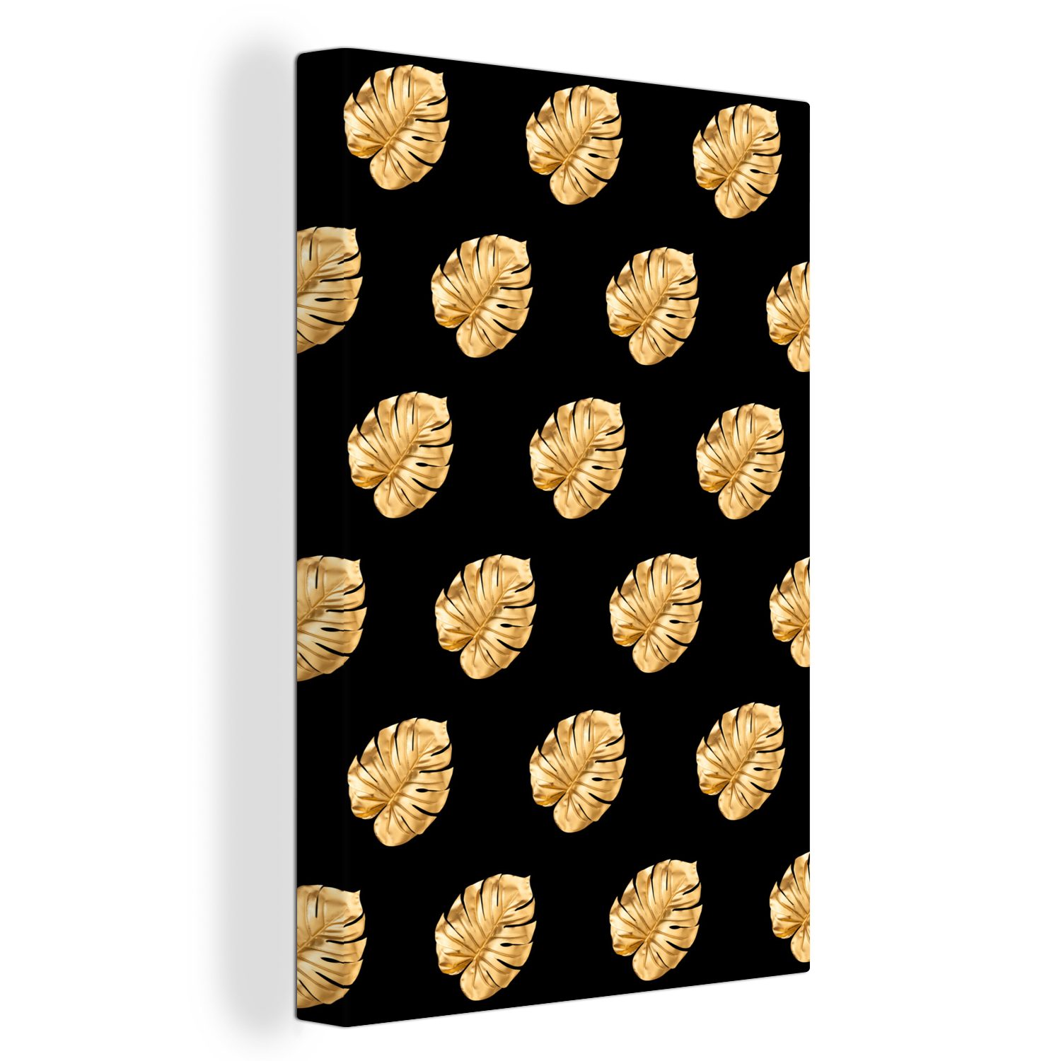 OneMillionCanvasses® Leinwandbild Gold - Monstera - Muster, (1 St), Leinwandbild fertig bespannt inkl. Zackenaufhänger, Gemälde, 20x30 cm