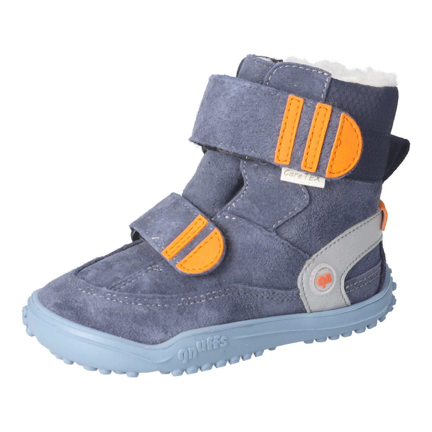 qnuffs TANNE Barfußschuh Klettboots, Winterboots mit praktischem Namensschild an der Ferse