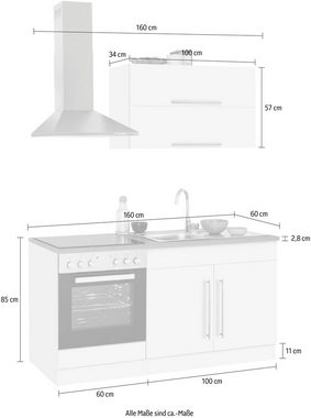 Kochstation Küchenzeile KS-Samos, mit E-Geräten, Breite 160 cm