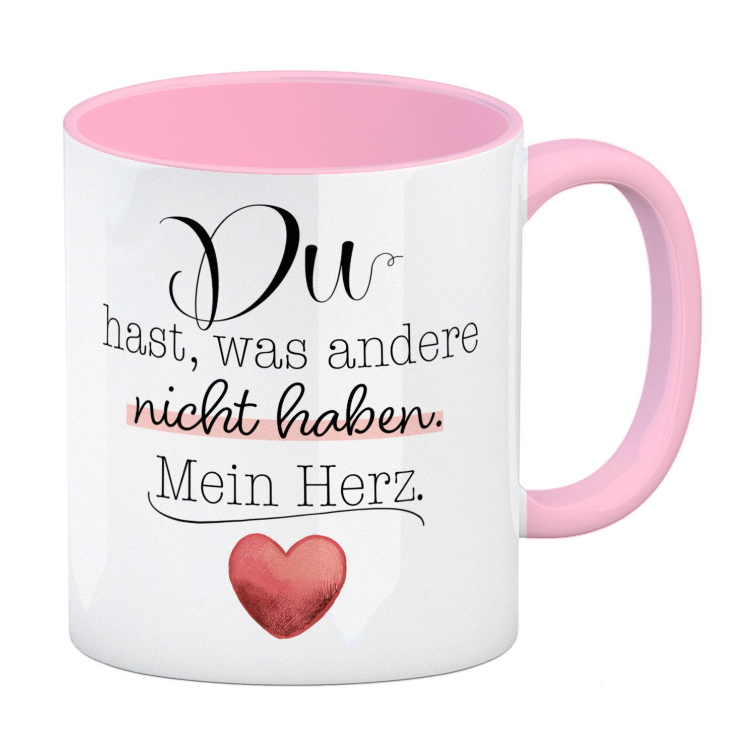 Tasse Herz Kaffeebecher in rosa mit Spruch Du besitzt mein Herz