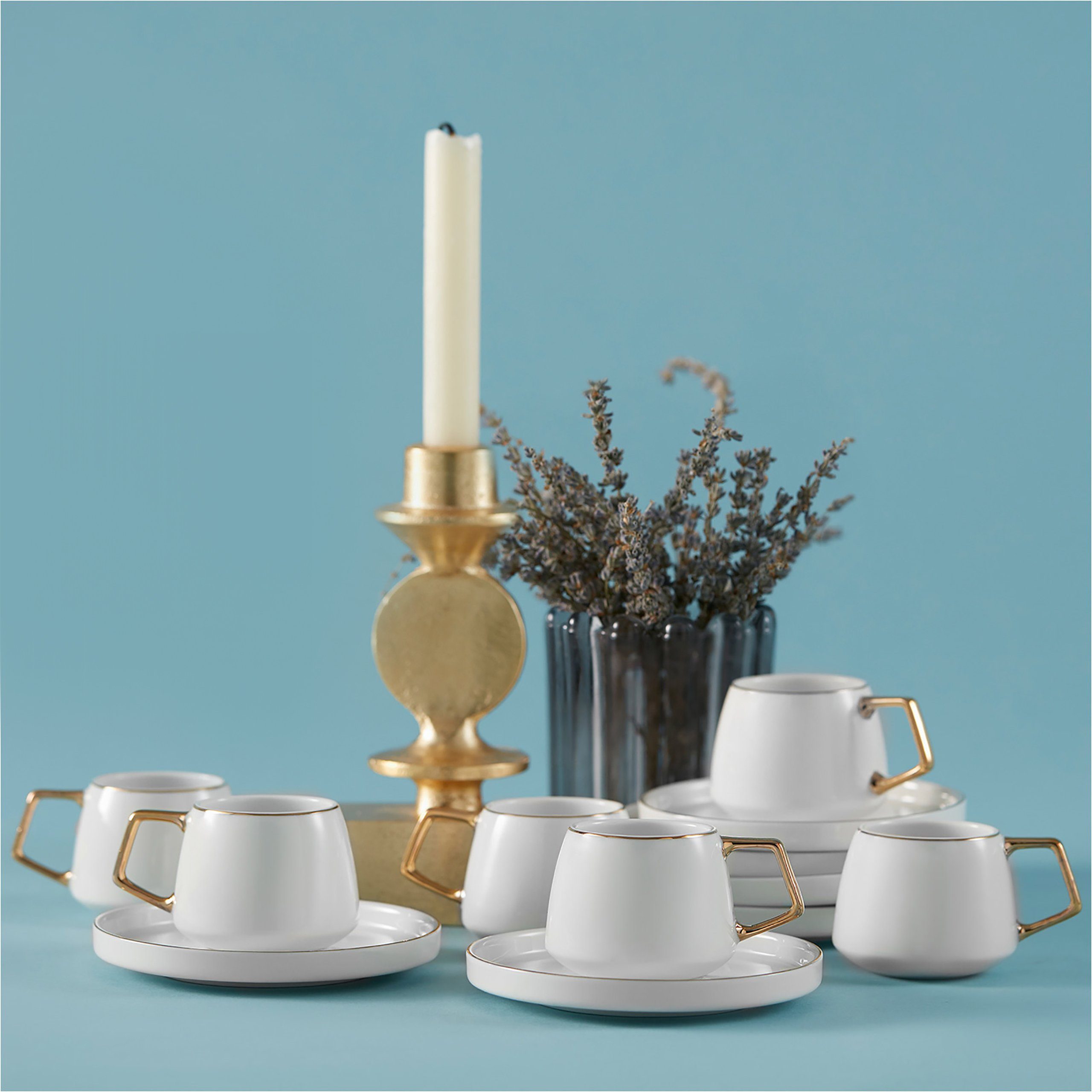Karaca Kaffeeservice Saturn Türkische Kaffeetasse mit Untertasse Set 6 Personen Gold, 6 Personen