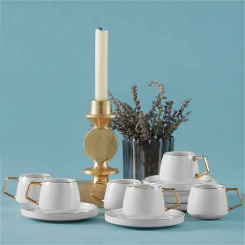 Karaca Kaffeeservice Saturn Türkische Kaffeetassen-Set für 6 Personen, 12 Stück, Weißgold