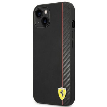 Ferrari Handyhülle Case schwarz Logo iPhone 14 Carbon-Look 6,1 Zoll, Kantenschutz