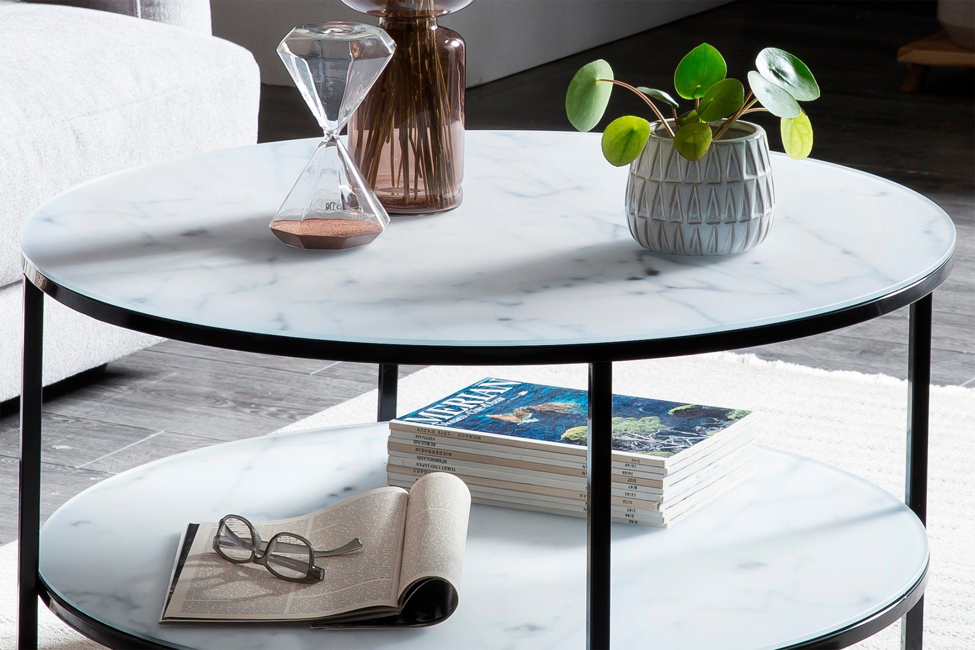 SalesFever Couchtisch, Tischplatten Marmoroptik | Weiß/Schwarz in Schwarz