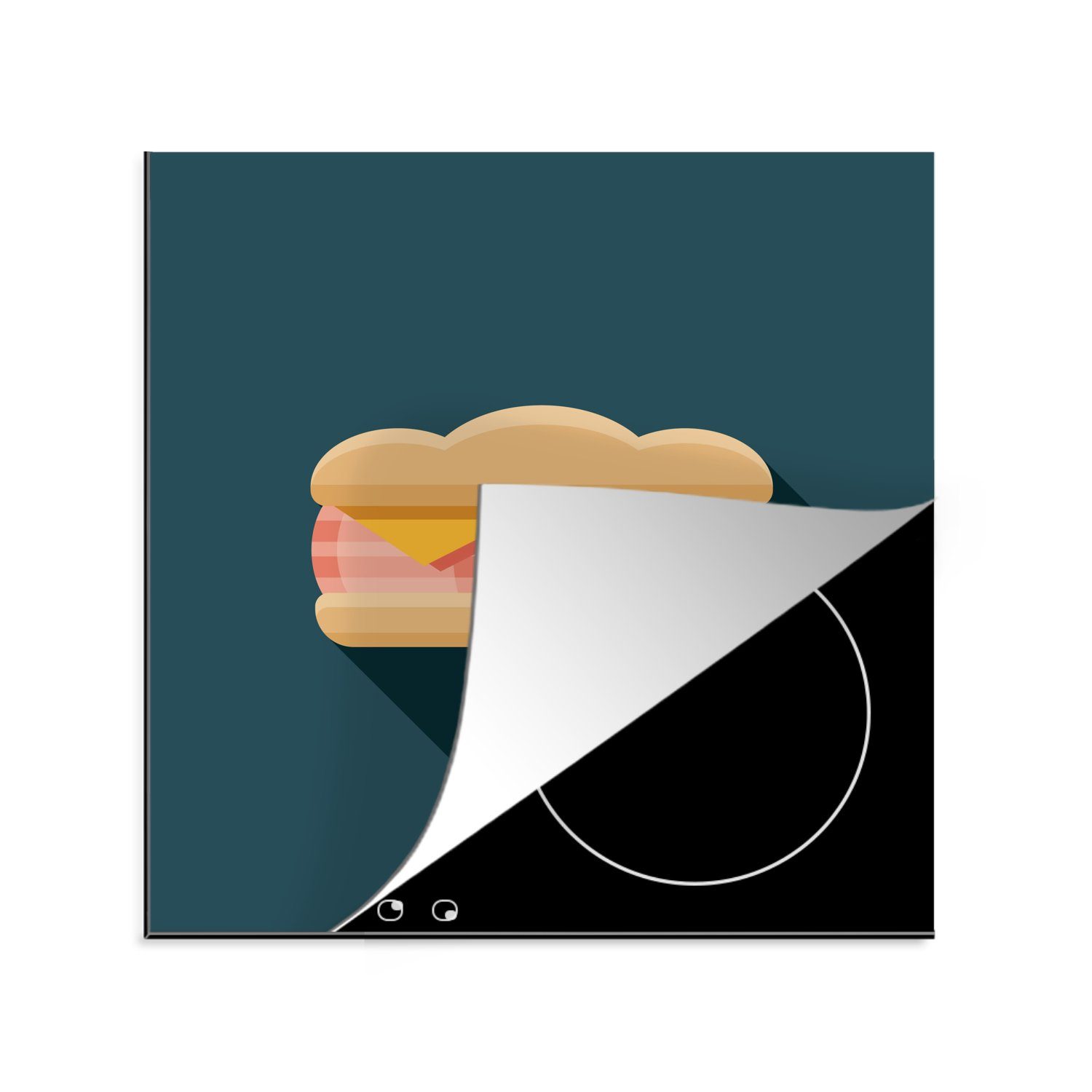 Schinken, und (1 Illustration tlg), küche Käse für Scheiben Ceranfeldabdeckung, Eine Vinyl, Herdblende-/Abdeckplatte Sandwichs 78x78 mit zwei cm, MuchoWow Arbeitsplatte eines
