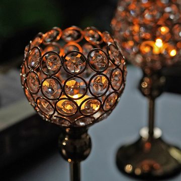KAHOO Kerzenständer Goldener Kristall Kerzenhalter, Windlicht, Tischdeko, 22cm