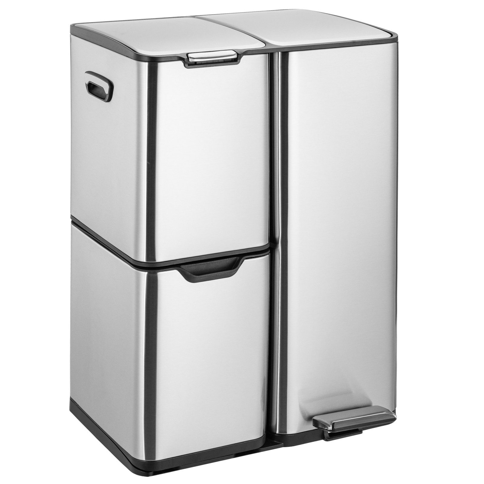 TLGREEN Mülltrennsystem 60L Edelstahl Abfallsammler mit 3 Fächern,Pedal- und Handbedienung, Soft-Close Deckel, Anti-Fingerabdruck, für Küche & Wohnzimmer