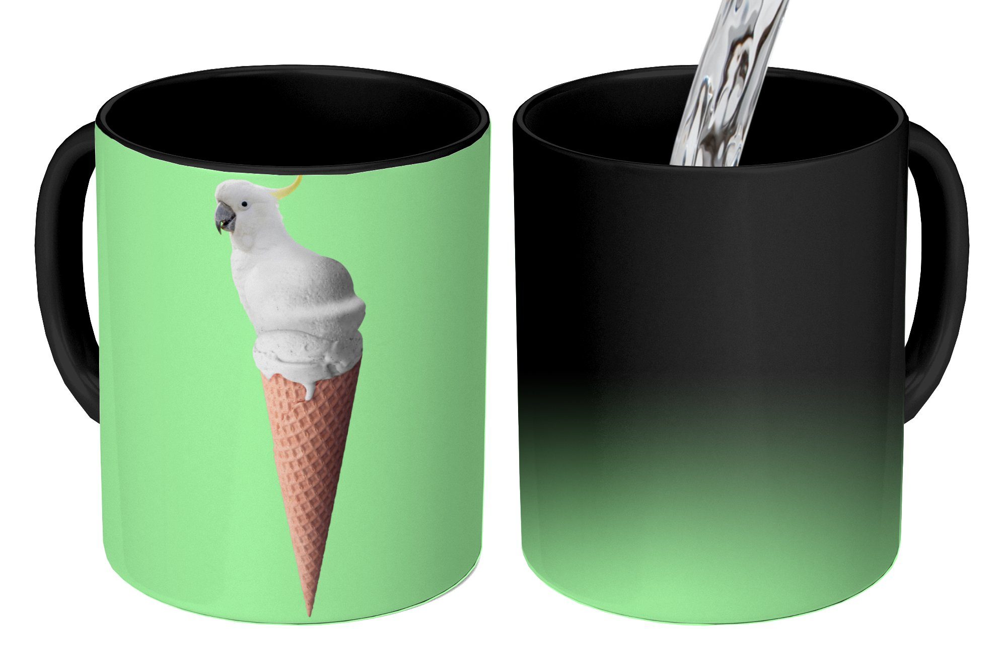 MuchoWow Tasse Eiscreme Geschenk - Weiß - Kaffeetassen, - - Papagei Teetasse, Keramik, Zaubertasse, Grün, Eistüten Farbwechsel