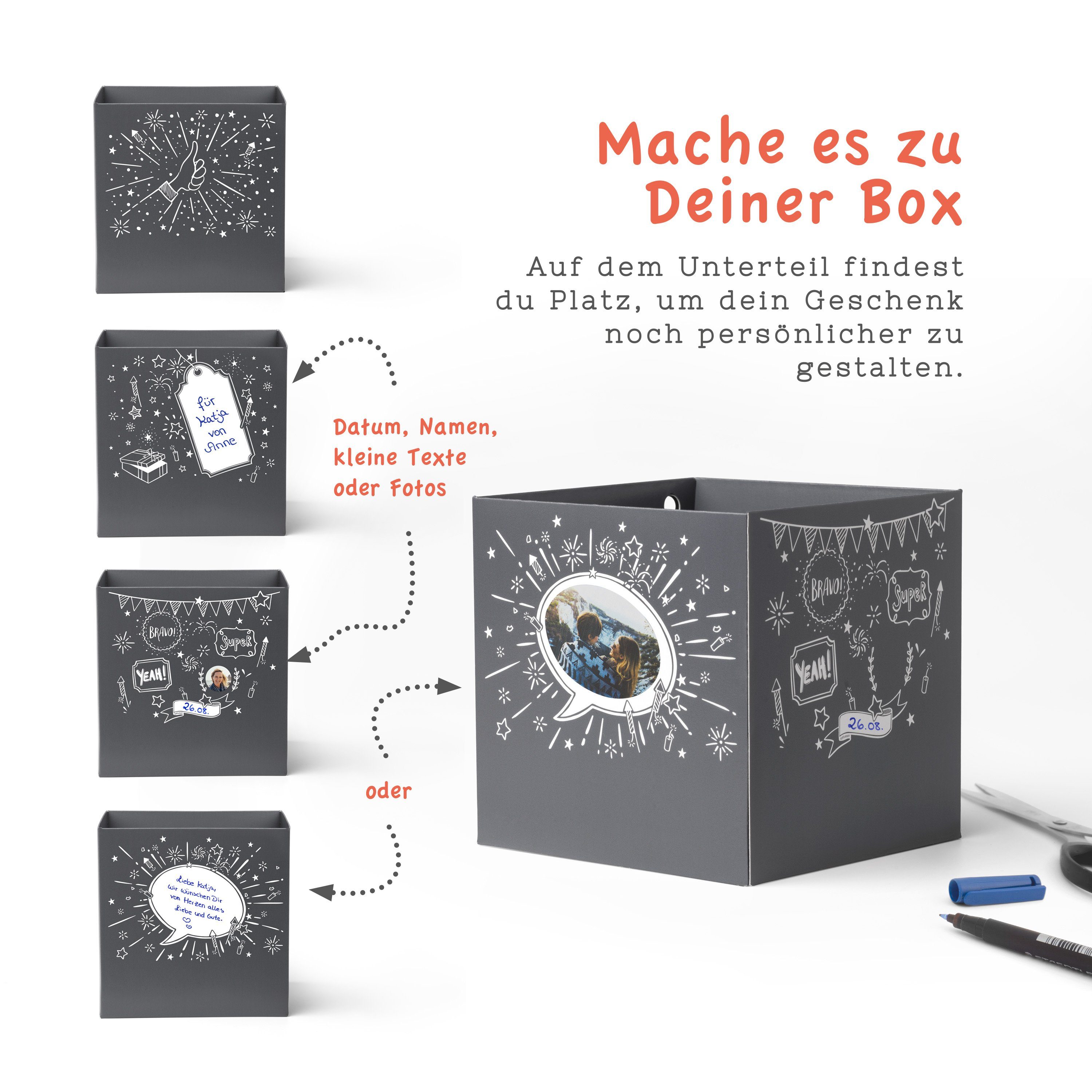 Rätselspiel, Geschenkrätsel für - grau Geburtstagsgeschenk Grau + Geschenke, Geschenkbox Rätselbox Männer, Geschenkverpackung SURPRISA persönliche