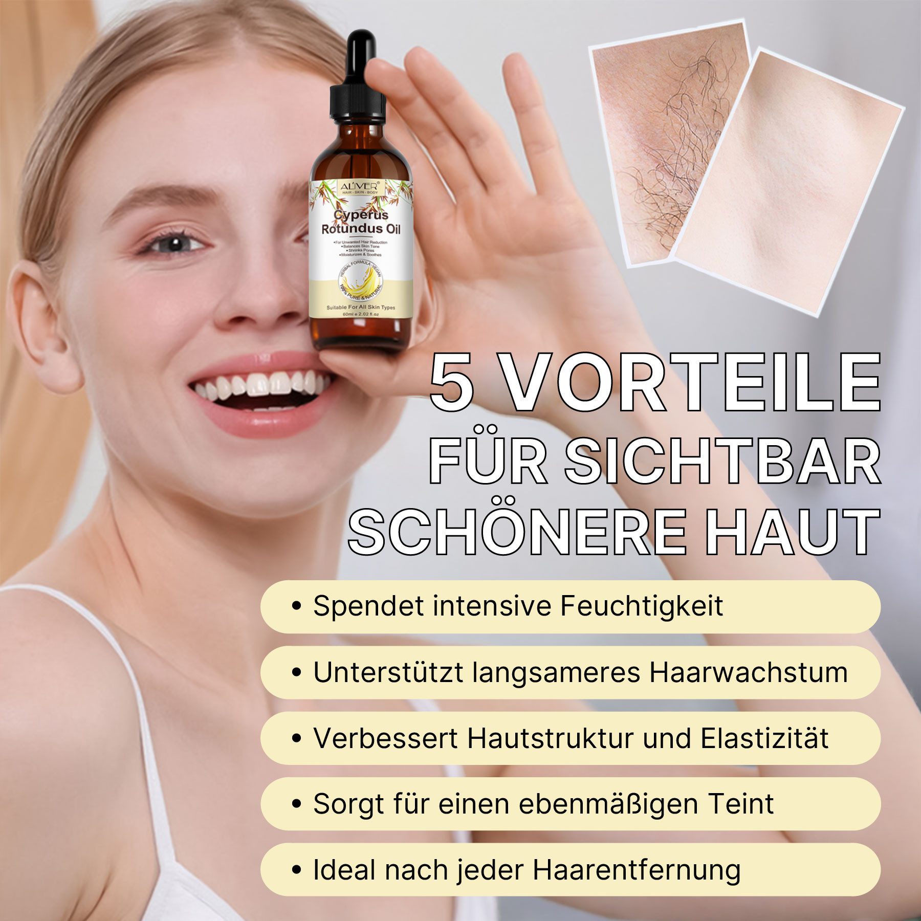 ALIVER Haaröl Cyperus Rotundus Öl Pflege zur Haarentfernung Reduzierung Haarwachstum, 1-tlg., Haarpflege, Körperpflege, Haarentfernung, Reduziert Haarwachtstum