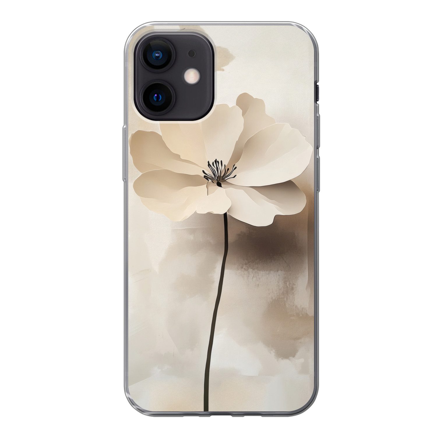 MuchoWow Handyhülle für Apple iPhone 12 Blume - Beige - Farbe - Schatten, Smartphone-Bumper, Print, Handy Schutzhülle Dünn