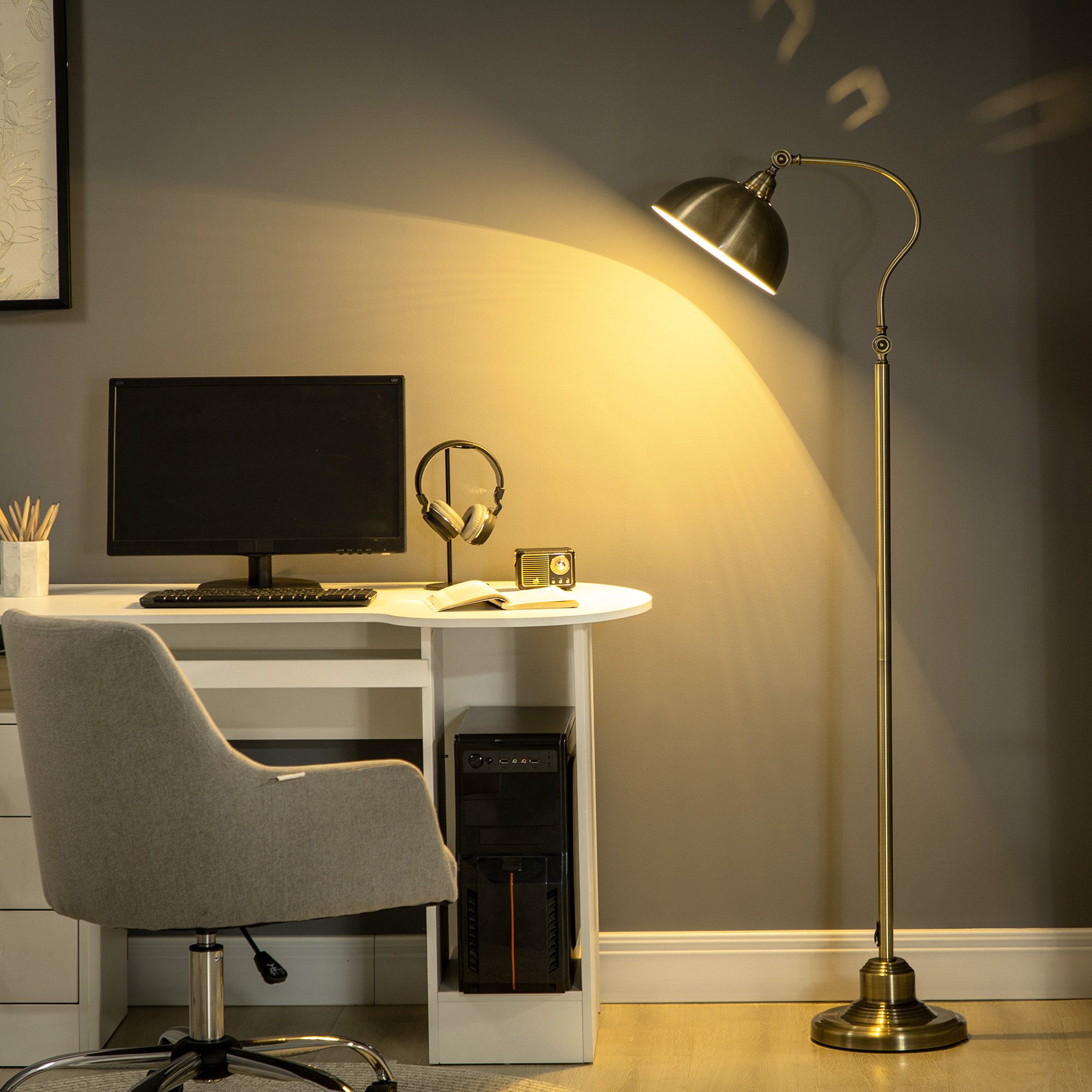 HOMCOM Stehlampe Stehleuchte mit verstellbarem Lampenschirm, 40 W, Metall 4 günstig online kaufen