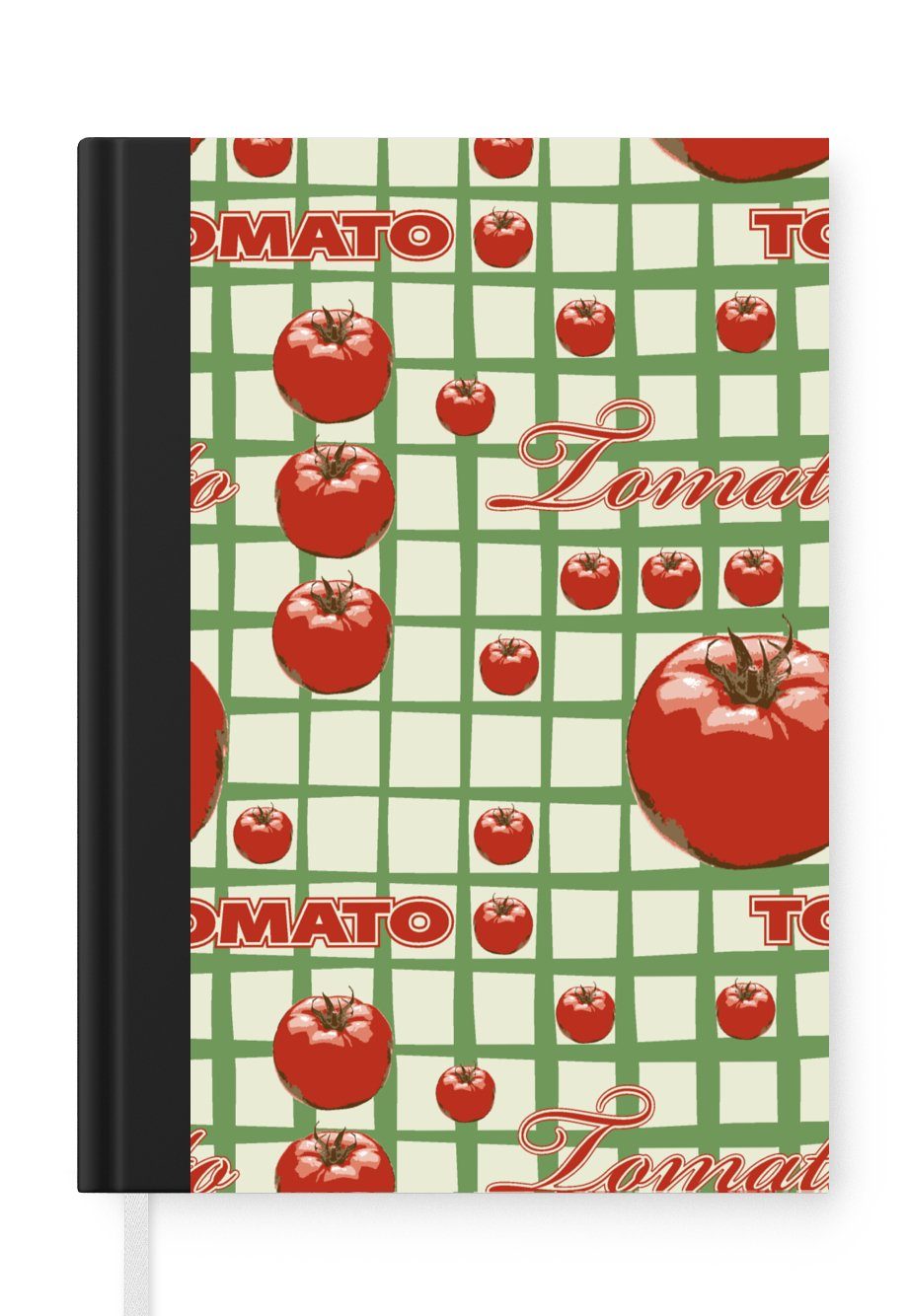 MuchoWow Notizbuch Tomate - Muster - Obst - Vintage, Journal, Merkzettel, Tagebuch, Notizheft, A5, 98 Seiten, Haushaltsbuch